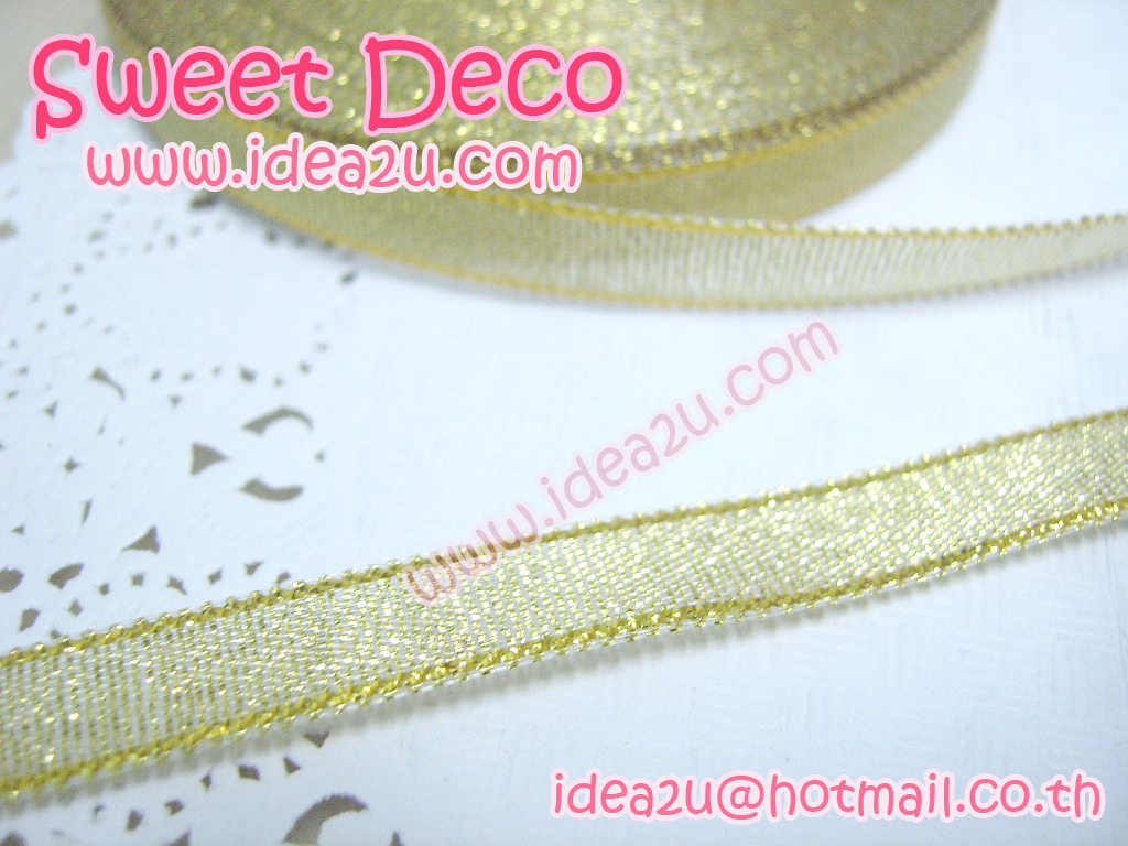 ริบบิ้นผ้าขนาดกว้าง 0.9 Cm สีทอง เมตรละ5 บาท