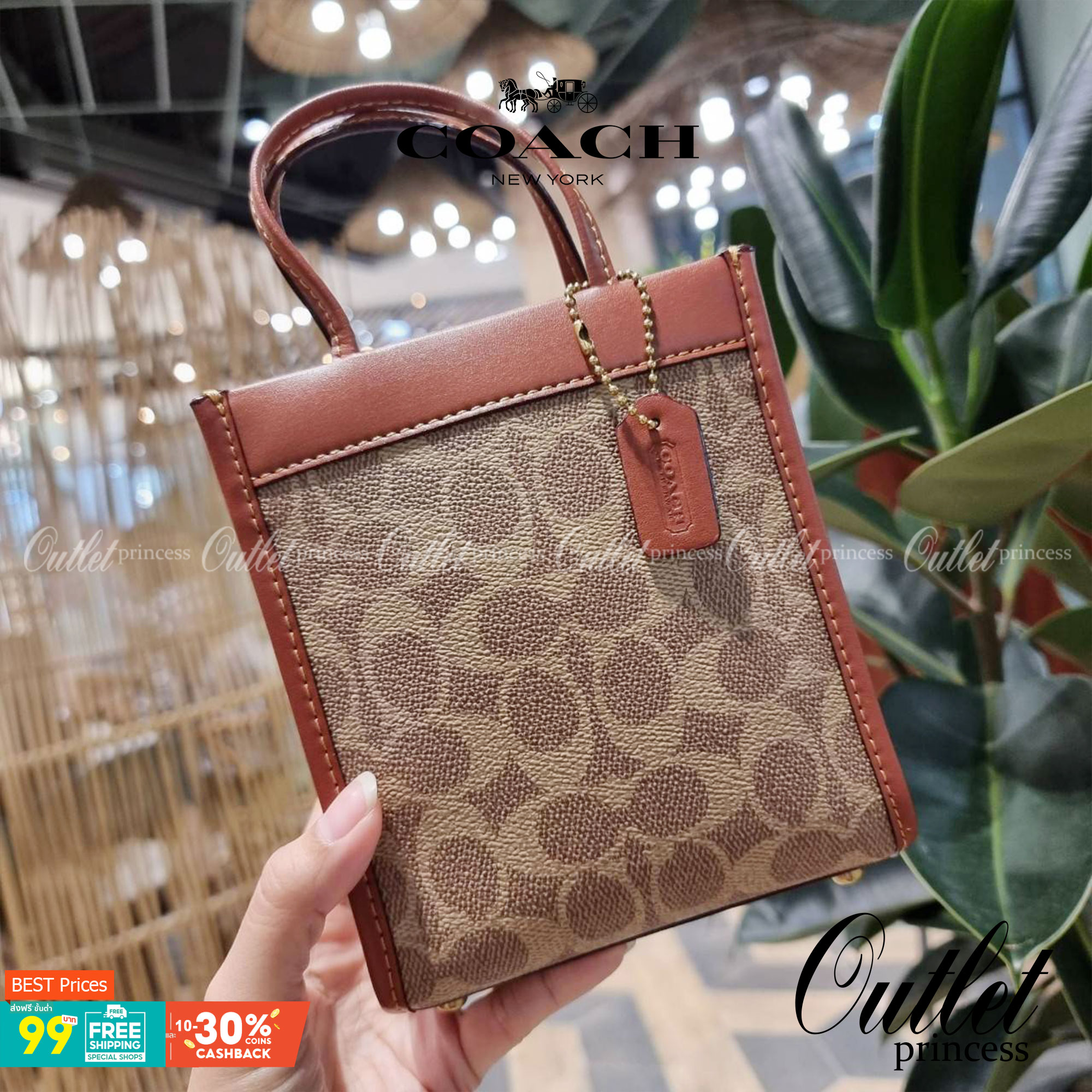 COACH C5277 MINI CASHIN TOTE IN SIGNATURE CANVAS กระป๋าสะพายข้างไซส์มินิ ไอเท็มหายาก!! ที่น่ารักที่สุด!! น่าใช้ไม่อยากวาง!! ยกให้น้องสาวใบนี้จริงๆ ดีไซน์รูปทรงโท้ทคลาสสิค วัสดุหนังแคนวาสสลับหนังแท้ มีหูจับในตัวและสายสะพายข้าง ปากกระเป๋ามีสายหนังแถบแม่เหล็