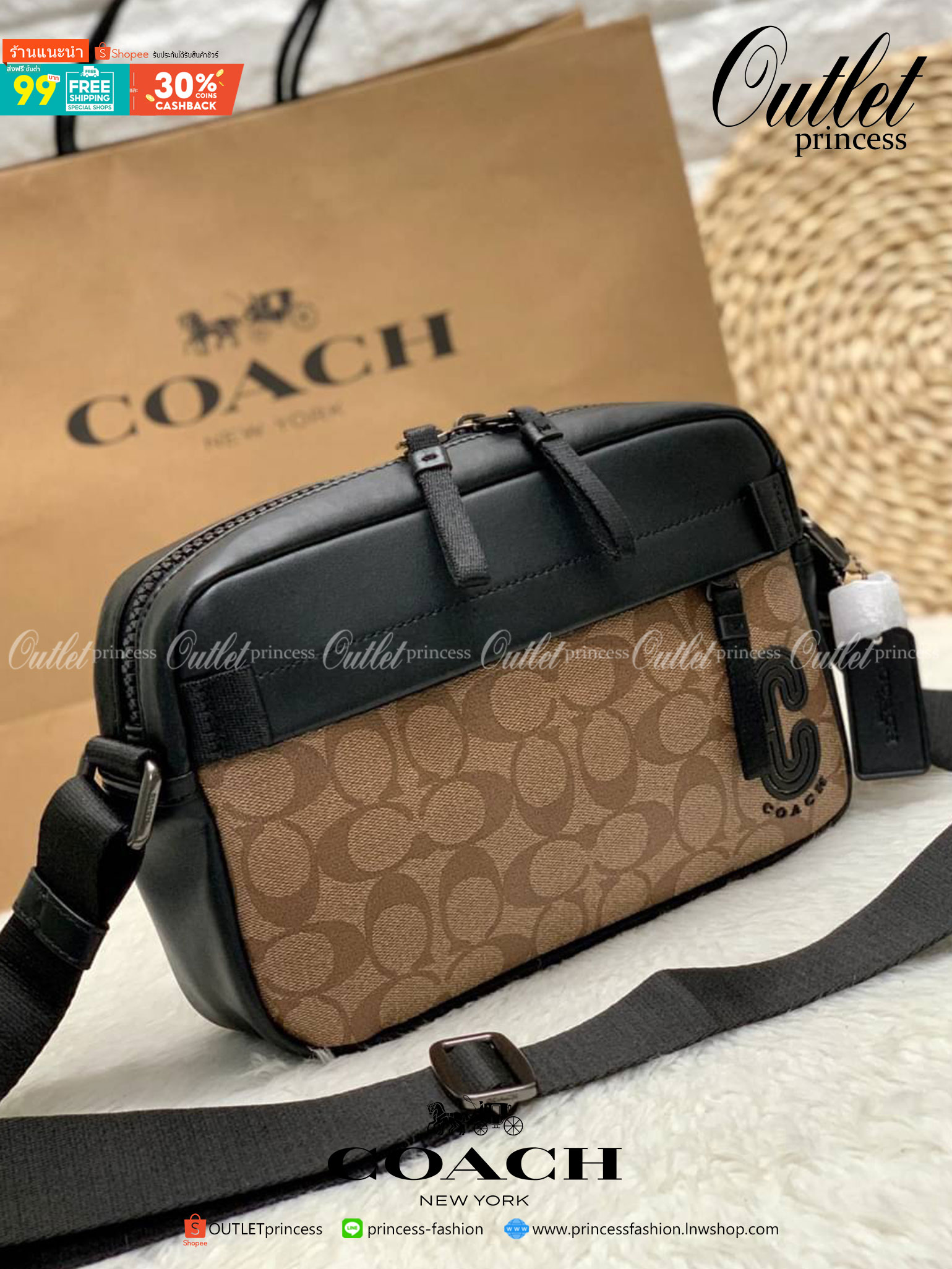 COACH EDGE CROSSBODY IN SIGNATURE CANVAS กระเป๋าสะพายครอสบอดี้ร์ วัสดุหนังแท้ หนังนิ่มอย่างดีค่ะ ด้านหน้ามีช่องซิปซ่อนให้หนึ่งช่อง เปิดปิดช่องหลักแบบซิปคู่ภายในกว้าง ใส่ของได้จุเลยนะคะ มีช่องซิปและช่องเล็กให้อีก2ช่อง;ด้านหลังกระเป๋าเป็นช่องโล่งใส่ของอีกช่