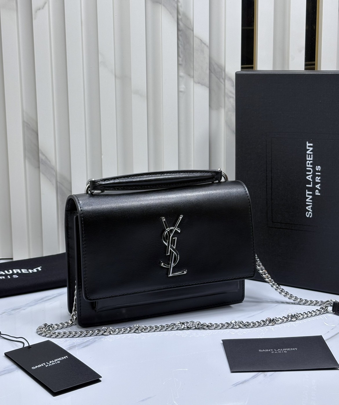 ORI หนังแท้ | YSL Sunset medium in smooth leather กระเป๋าสะพายข้างดีไซน์เรียบหรู โลโก้สวยโดดเด่น ไอเท็มขึ้นแท่น the best seller!!