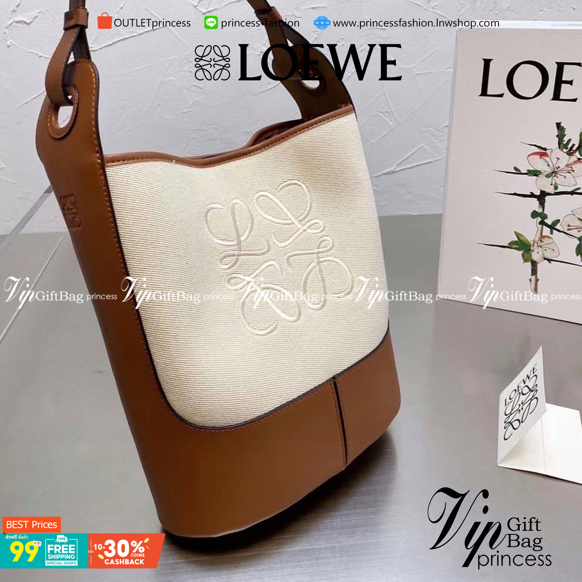 VIP 】LOEWE HOBO LEATHER SHOULDER BAG กระเป๋าสะพายทรงถัง ผ้าแคนวาสตัดขอบหนัง Lambskin หนังนิ่มสวย กระเป๋าสะพายทรงถัง ผ้าแคนวาสตัดขอบหนัง Lambskin หนังนิ่มสวยดีไซน์หรู โลโก้หน้าสวยงาม คงเอกลักษณ์แบรนด์ ภายในโล่งกว้างวัสดุเป็นหนังกลับ ขนาดกำลังดี จุได้เยอะ น