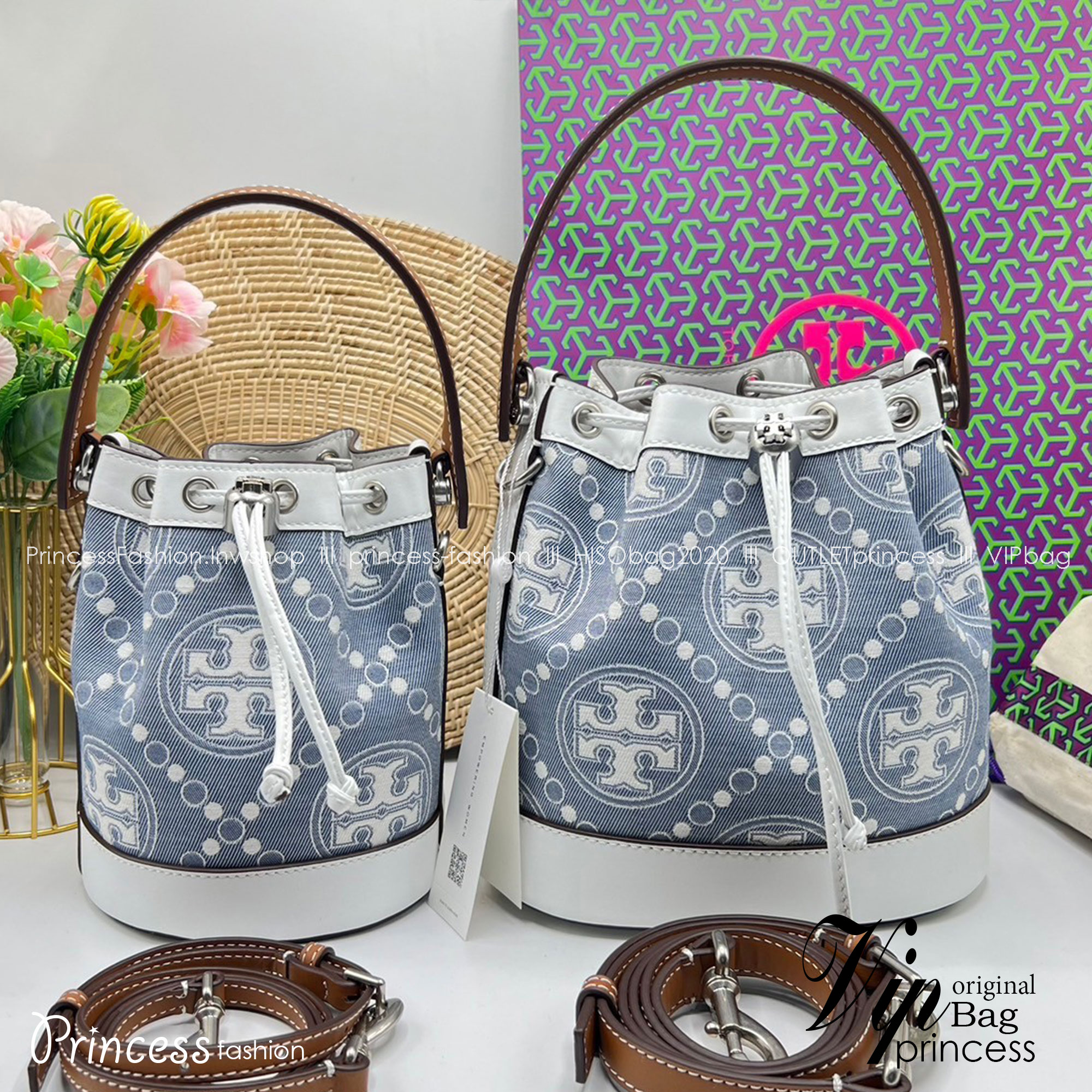 TORY BURCH Mini T Monogram Bucket Bag jacquard black / Tory Mini Bucket Bag กระเป๋าทรงบัคเก็ต ไซส์มินิ สีดำสุดคลาสสิก สีดำคลาสสิก กระเป๋าทรงขนมจีบ รุ่นใหม่ล่าสุด วัสดุผ้าแจคการ์ด ตัดขอบหนังสวย