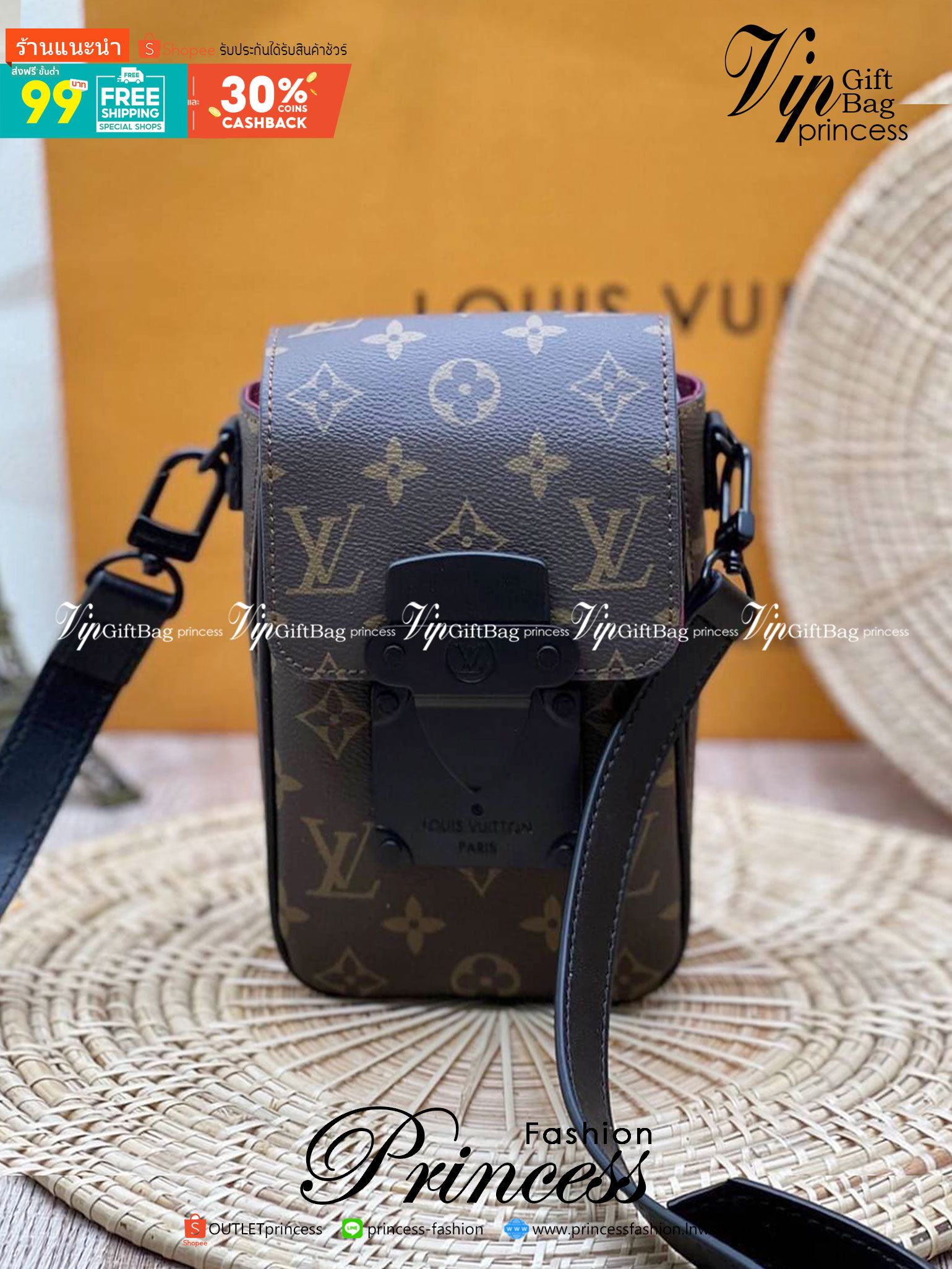 LV S-Lock Vertical wearable wallet / LV Phone bag Monogram Macassar coated canvas and black cowhide leather เกรดออริจินอล ใช้ได้ทั้งผู้หญิงผู้ชาย พร้อมส่งที่ไทย ภาพสินค้าถ่ายจากงานขายจริง ใช้งานต่างประเทศได้