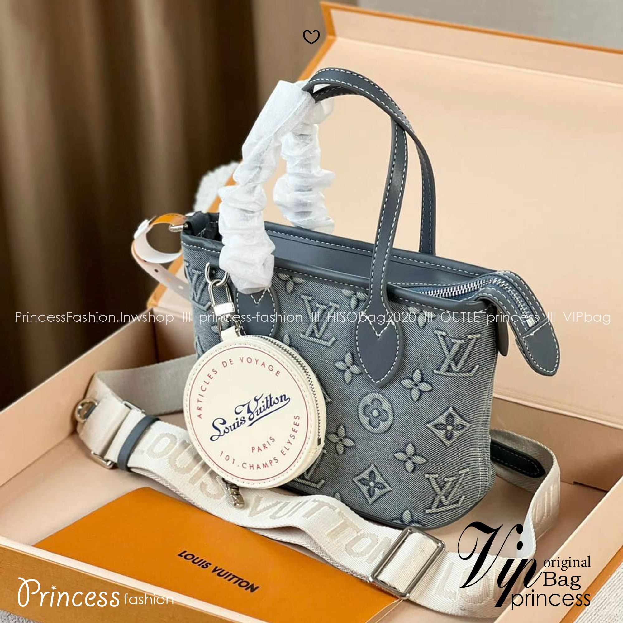 LV Neverfull Denim Mini Bag ดีไซน์ใหม่ล่าสุดก่อนใคร กระเป๋าทรงโท้ทมินิไซส์ ที่ไม่ได้เล็กตามชื่อ มาในรูปแบบ washed denim สวยคลาสสิค ดูแพงสุดๆ
