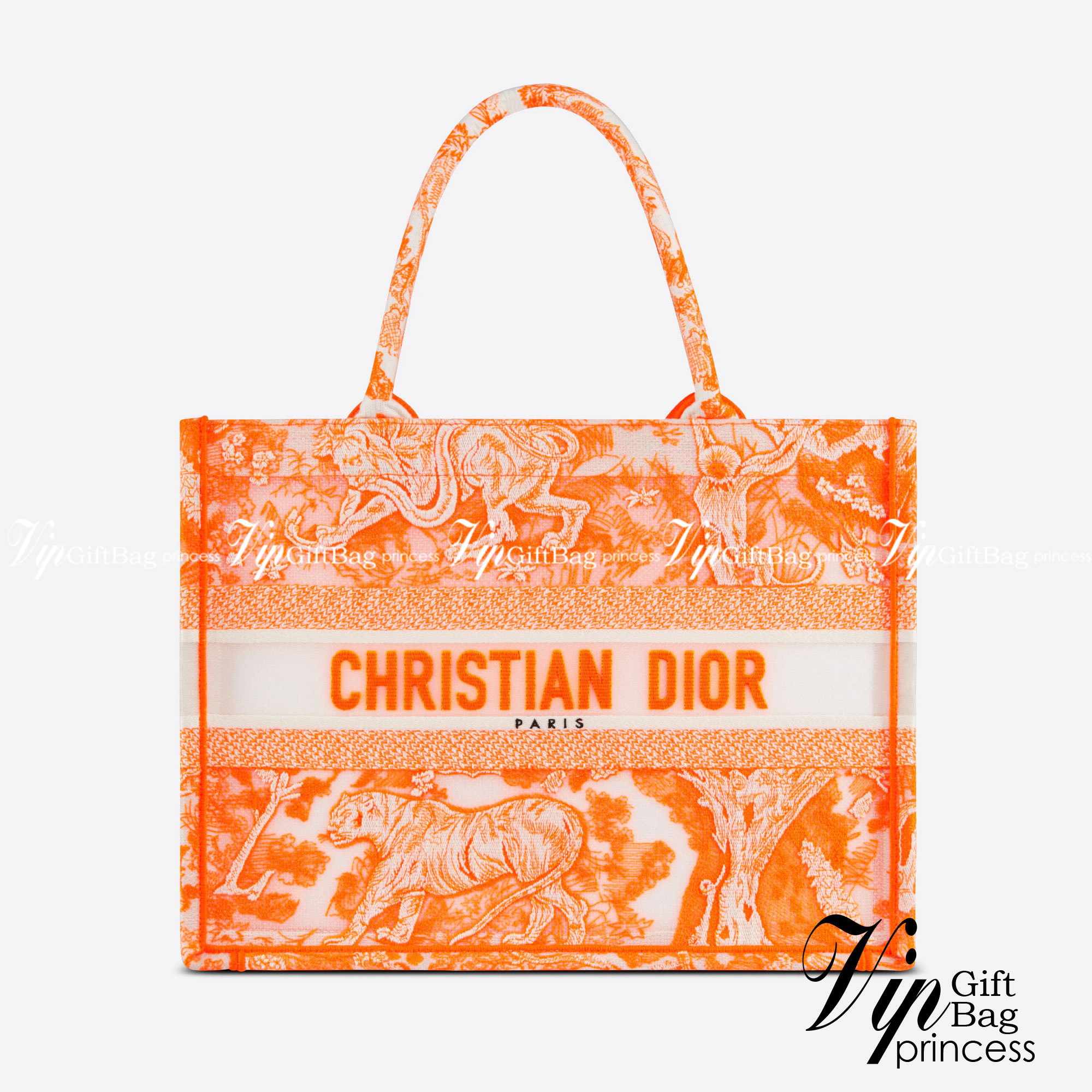 DIOR Book Tote Fluorescent Orange Toile de Jouy Transparent Canvas เกรดออริจินอล ภาพสินค้าถ่ายจากงานขายจริงใช้งานต่างประเทศได้