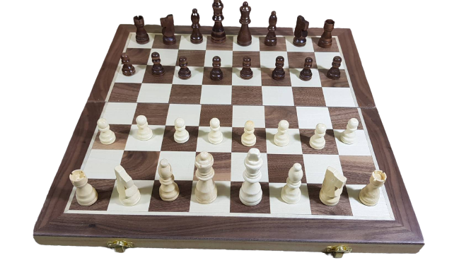 ชุดหมากรุกสากลแบบตัวไม้กระดานไม้และเป็นแม่เหล็กมีช่องเก็บหมากอย่างดี (ขนาดกระดาน39x39cm.)