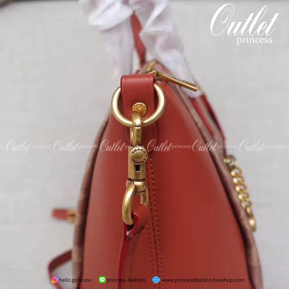 Coach Elise Satchel In Signature Canvas Product Details Signature coated canvas and refined calf leather Inside zip and snap pockets Zip-top closure, fabric lining Handles with 4 1/2" drop Outside zip pocket