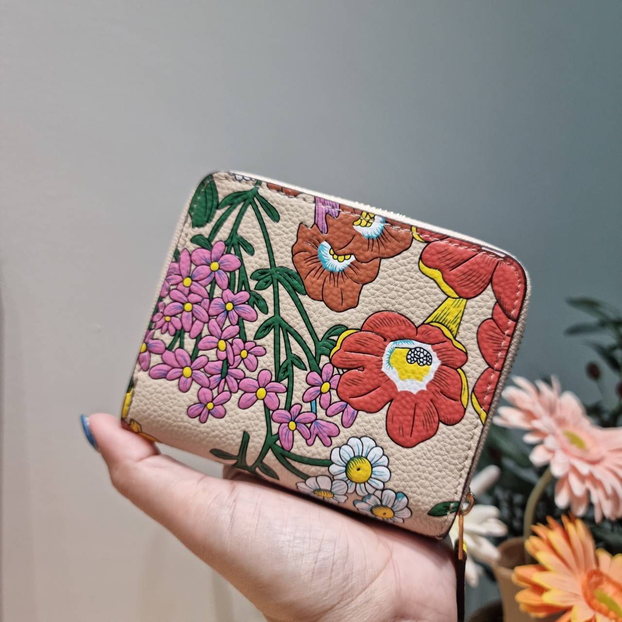 COACH CJ372 CR555 BILLFOLD WALLET WITH FLORAL PRINT กระเป๋าสตางค์ใบเล็กายดอกไม้ เกรดท็อปออริ เกรดดีสุด สลับแท้ 1:1 ใช้ต่างประเทศได้