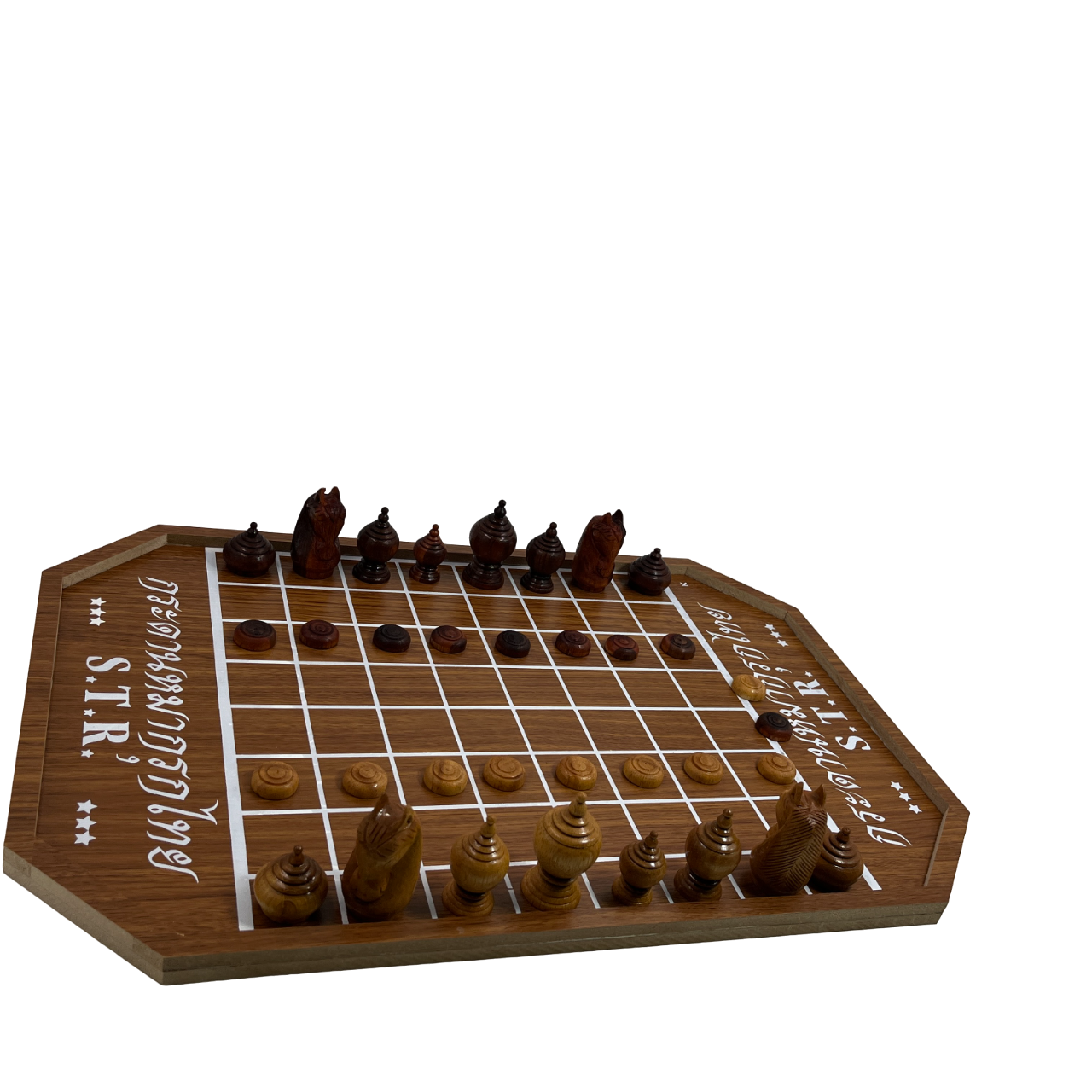 ชุดหมากรุกตัวไม้ชุดคาณฑีวะพร้อมกระดานไม้อัดพาติเคิล