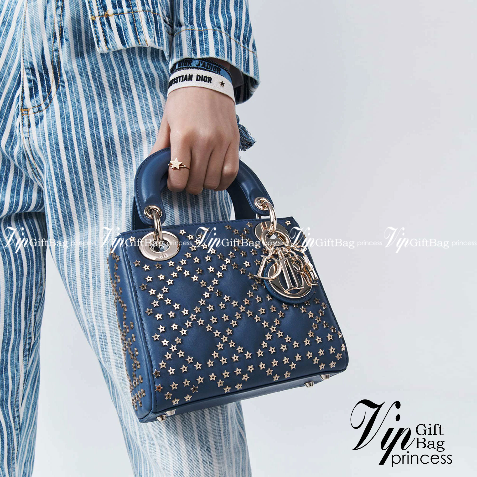 Mini Lady Dior Bag Denim Blue Lucky Star Cannage Lambskin เกรดใช้งานสลับใบจริงได้ เทพออริจินอล เป็นรุ่นสั่งทำพิเศษ ภาพสินค้าถ่ายจากงานขายจริงใช้งานต่างประเทศได้