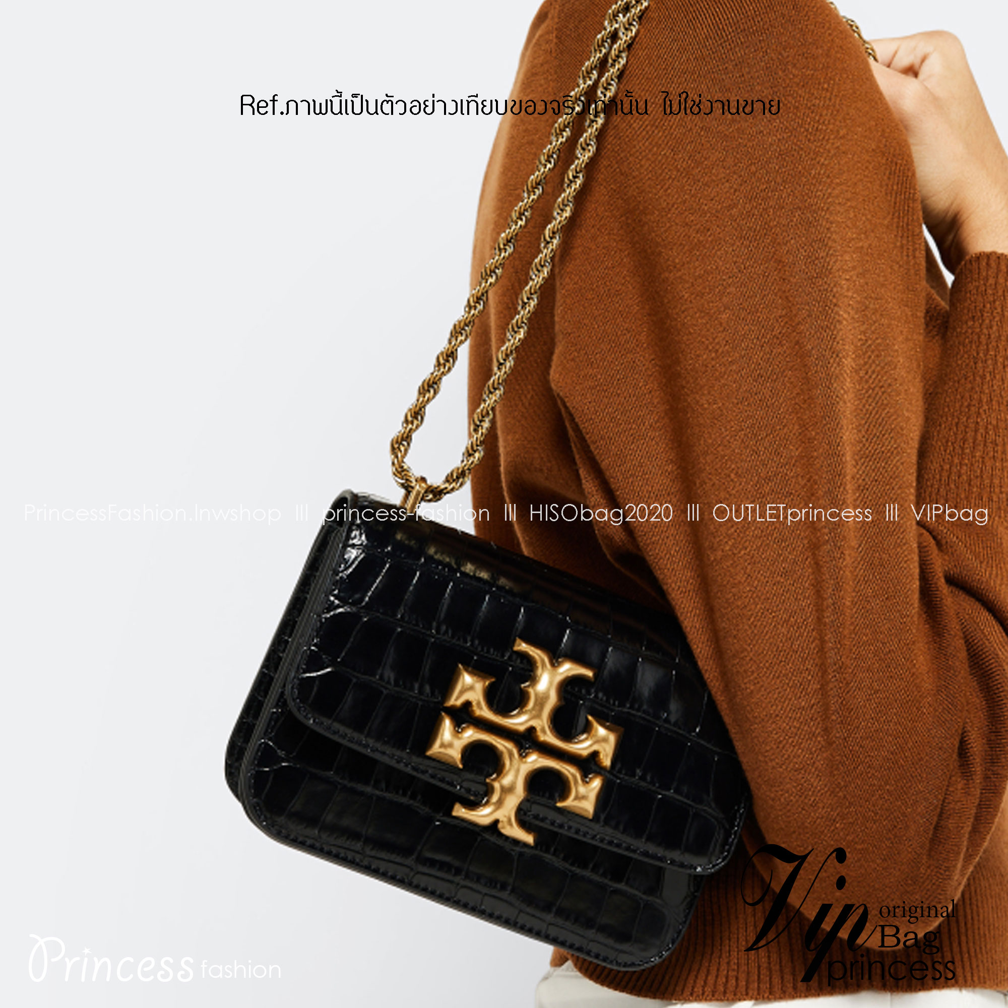 6 สี Tory Burch Croc Eleanor Small Bag / TORY BURCH ELEANOR CROC EMBOSSED LEATHER กระเป๋าสะพายหนังพิมพ์ลายจระเข้ ดีไซน์หรูหรา โด่นเด่นด้วยโลโก้แบรนด์อะไหล่ด้านหน้า และสายสะพายโลหะสีทอง