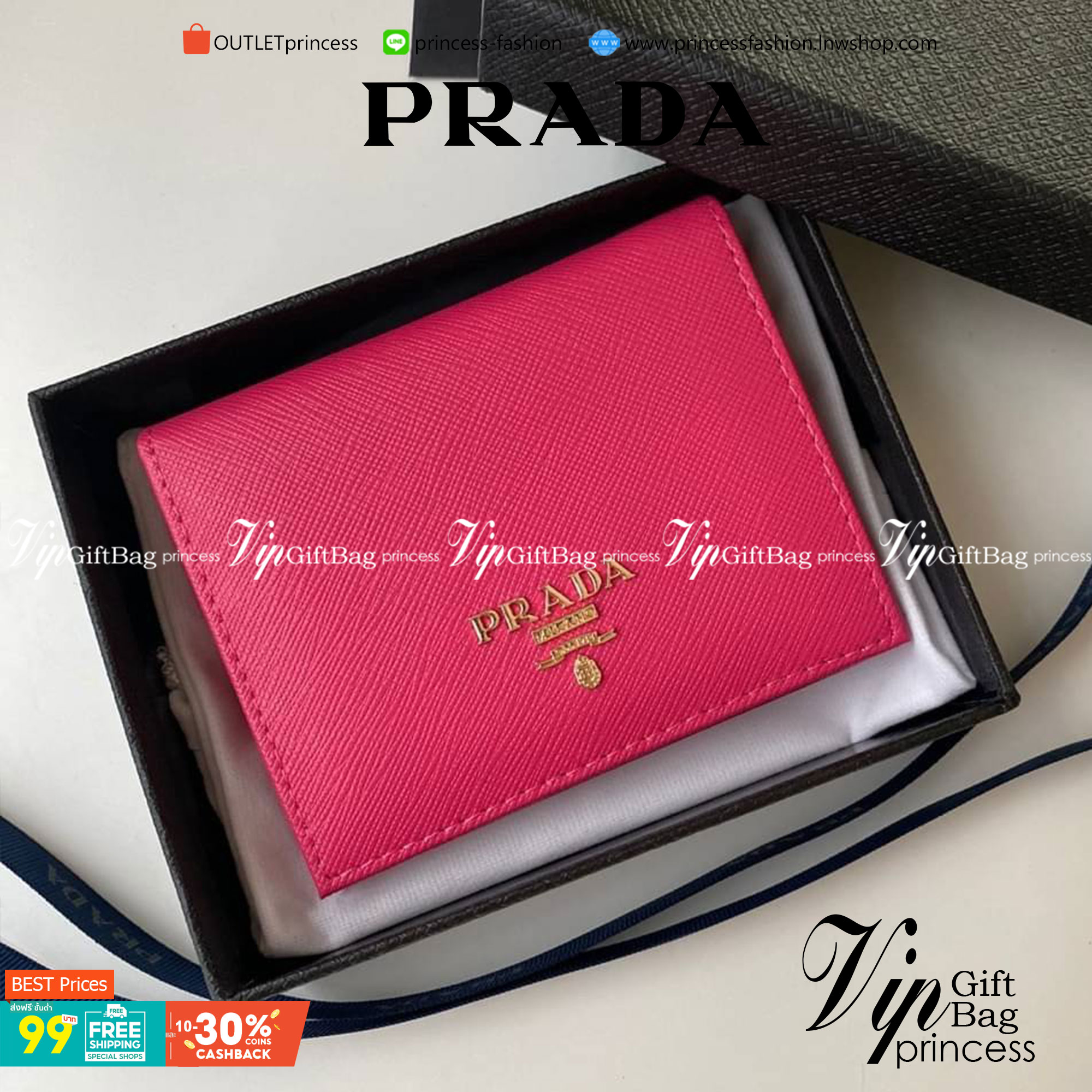 VIP หนังแท้ 】2พับ PRADA Small Saffiano Leather Wallet