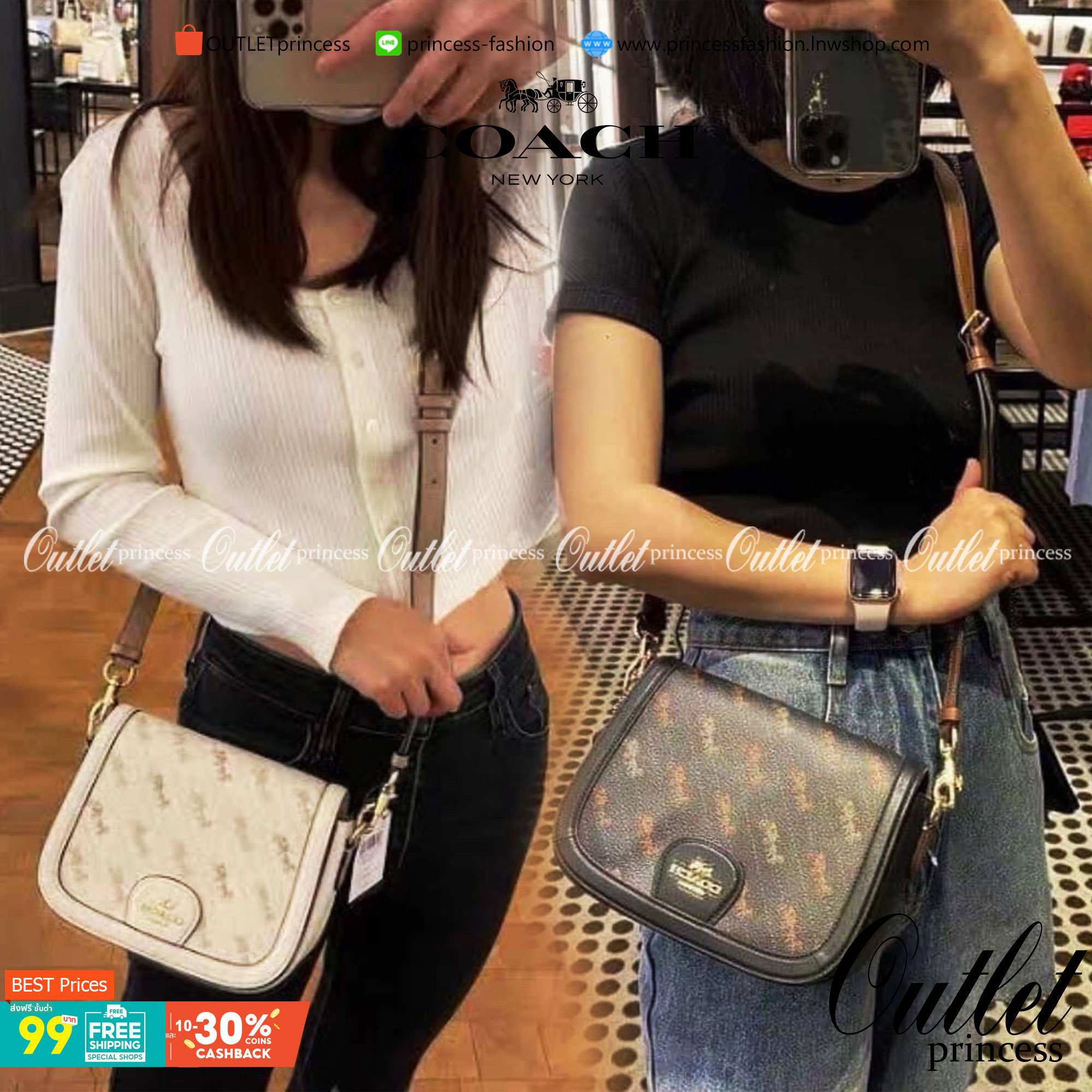 OUTLET 】COACH SADDLE BAG WITH HORSE AND CARRIAGE DOT PRINT (COACH C4059) กระเป๋าสะพายข้าง ลายม้าและรถลาก item ใหม่ที่สาวๆต้องมีนาทีนี้ห้ามพลาด รูปทรงโค้งมน วัสดุ พีวีซี ผ้าใบเคลือบพิมพ์ลายเป็นหนังเรียบ ทนทานและกันคราบสกปรกทั้งสี่ด้านเป็นหนังคุ้มสุดๆ ภายใน