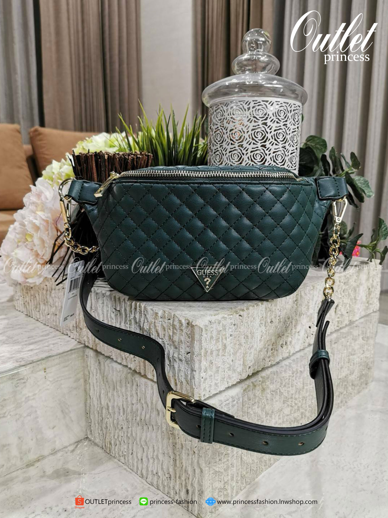 ของแท้ 100% Guess Woman Factory Belt Bag กระเป๋าสะพาย/คาดเอว/คาดอก รุ่นใหม่ดีไซน์ยอดนิยม สีเขียว