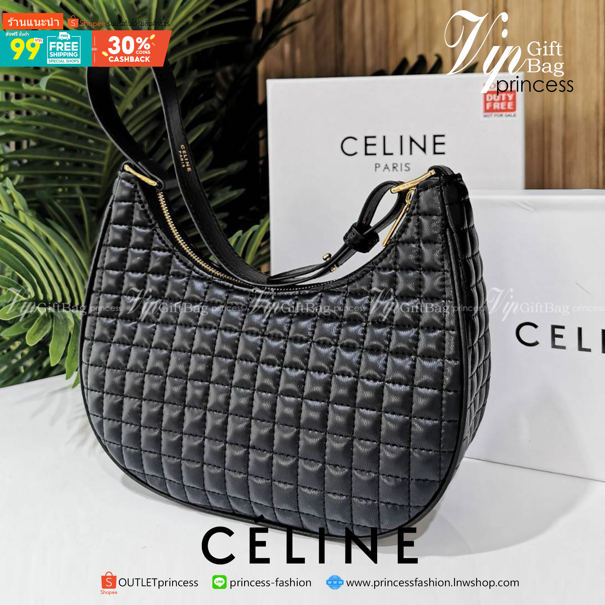 พรีเมี่ยมกิ๊ฟแท้ 100% 】CELINE SHOULDER BAG VIP GIFT WITH PURCHASE (GWP) พรีเมี่ยมกิ๊ฟ Limited Edition จาก CELINE HAUTEPARFUME DUTYFREE COUNTER วัสดุ LAMBSKIN หนังนิ่มสวยอยู่ทรงดีไซน์หรูฮิตสุดๆในเกาหลี เปิดปิดด้วยซิปแบรนด์สีทอง