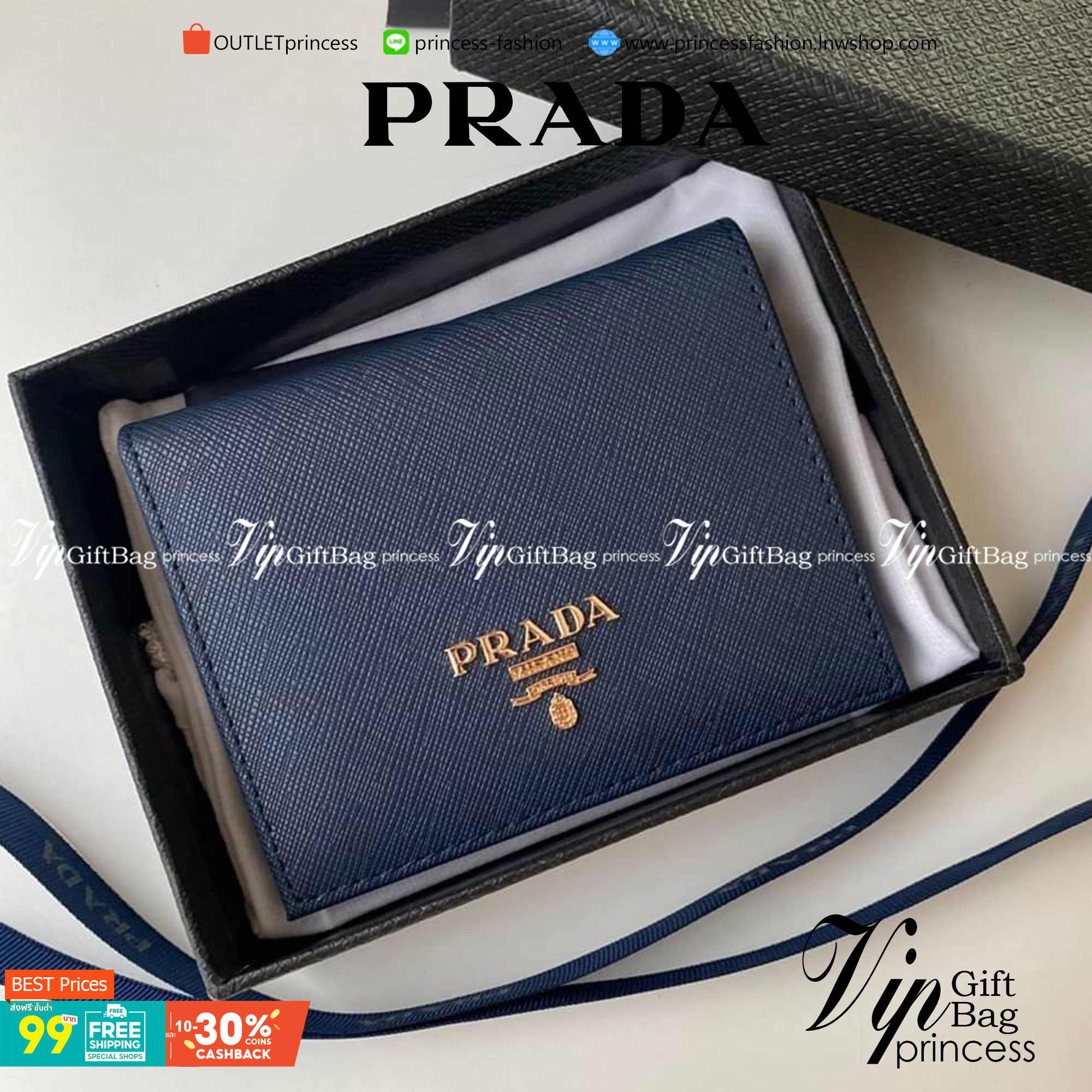 VIP หนังแท้ 】2พับ PRADA Small Saffiano Leather Wallet