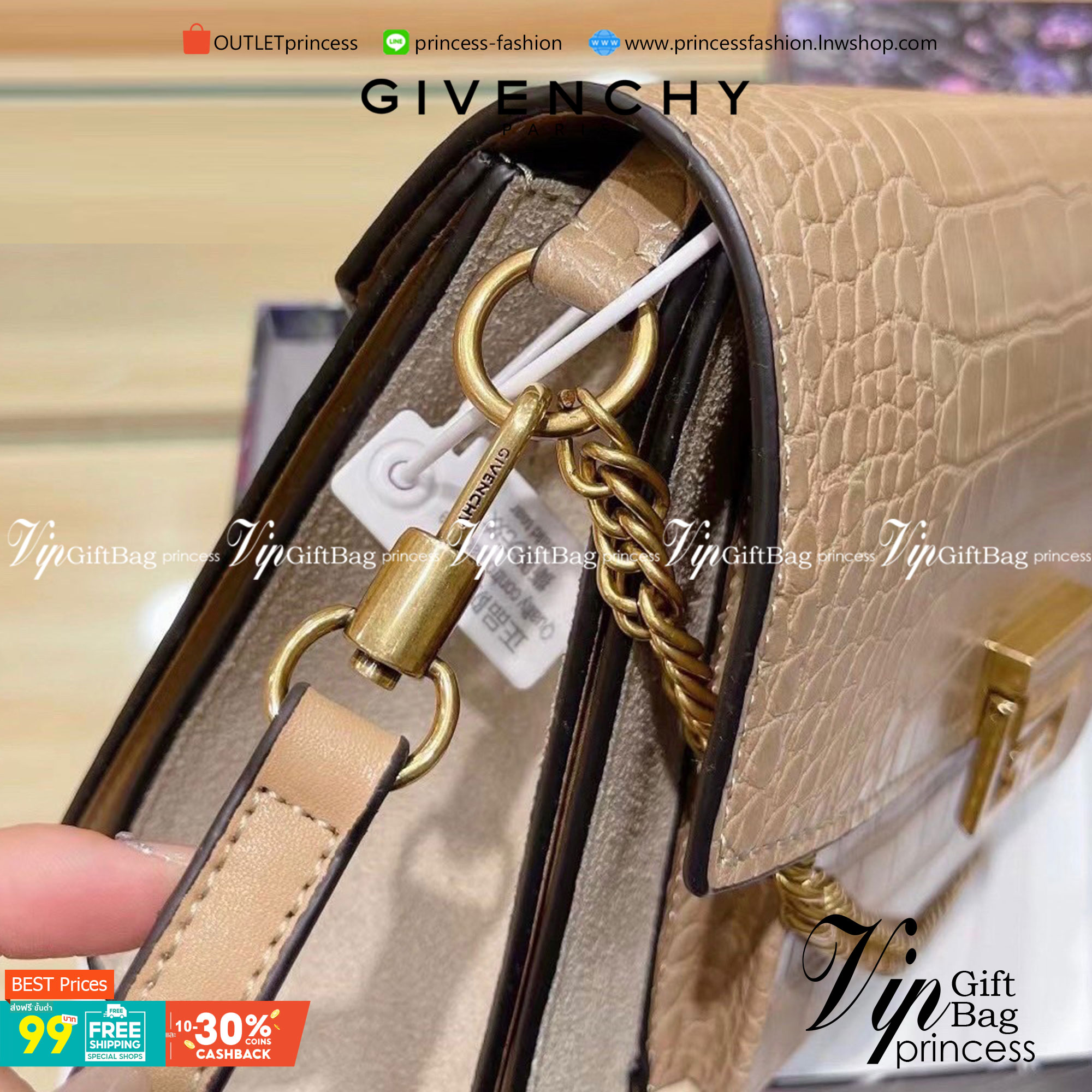 GIVENCHY GV3 CROCODILE-EFFECT SHOULDER BAG กระเป๋าสะพายหนังลายจระเข้ เปิดหน้าอะไหล่ทอง สวยหรูดูแพงตามแบบฉบับแบรนด์ งานจริงสวยจริงจังมากกก ไม่พูดเยอะ ควรมีค่าา!!!