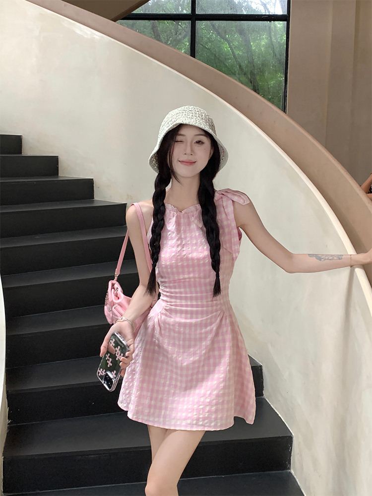 พร้อมส่ง 🧸 Mae dress เดรสแขนกุดลายตารางสีชมพู (IN38765)