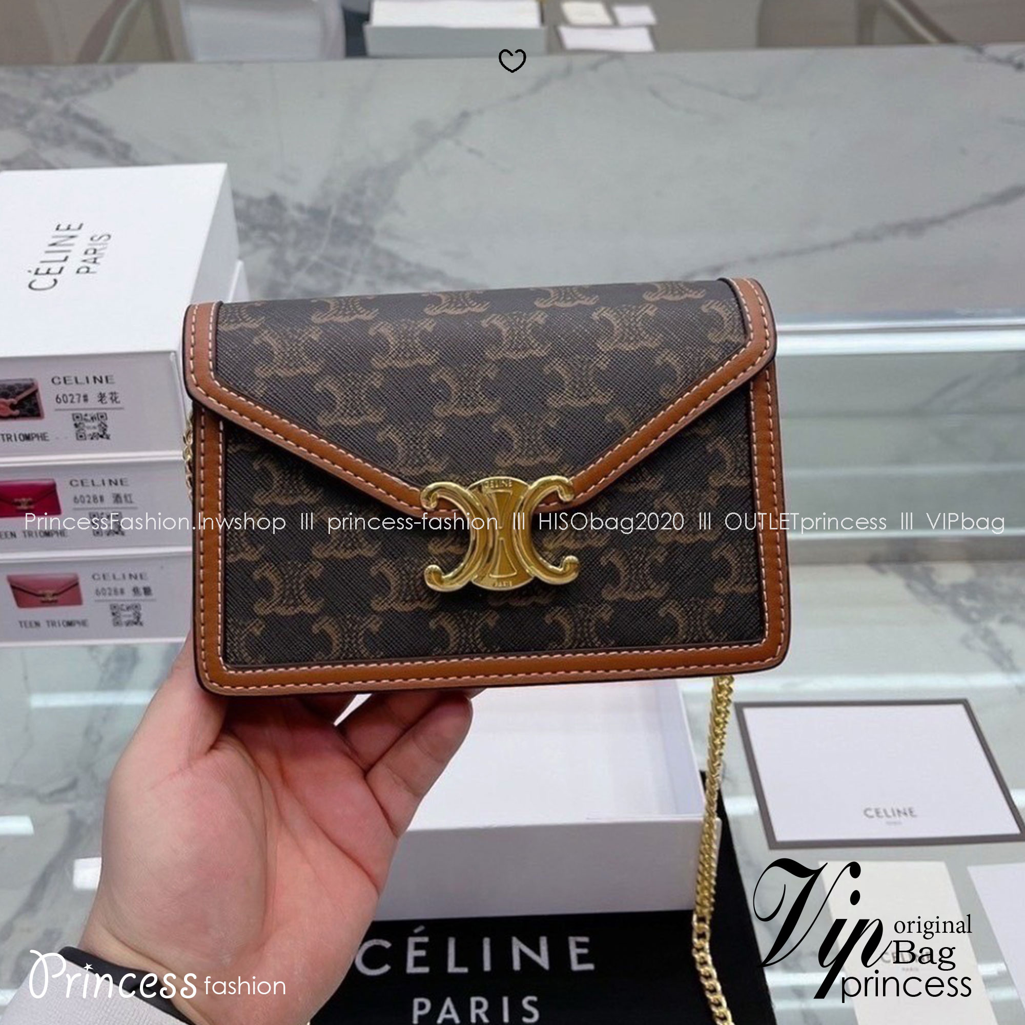 CELINE triomphe margo wallet on chain กระเป๋าสะพายสวยอยู่ทรงตั้งได้ รูปทรงย้อนยุคสไตล์วินเทจลัคชู ดีไซน์เอกลักษณ์ ขนาดกำลังดี