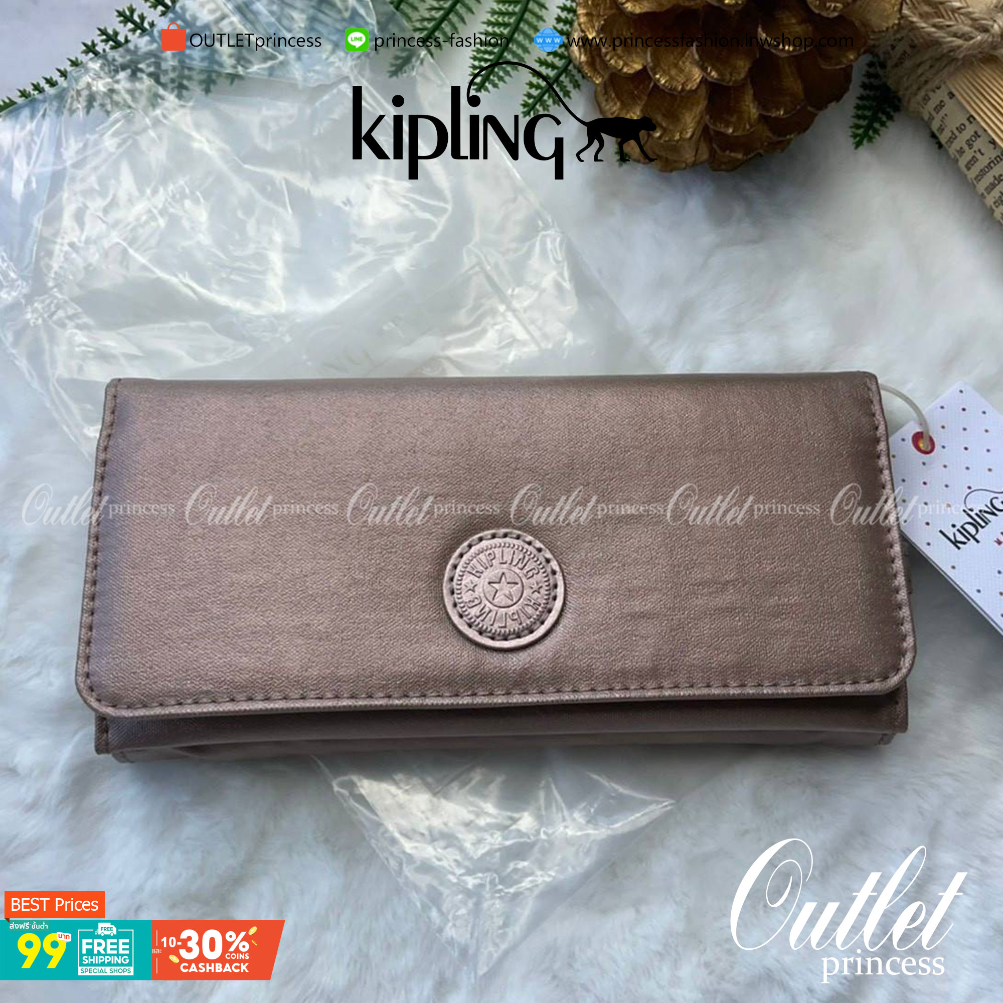 กระเป๋าสตางค์ยาว 3 พับตอน Kipling Brownie long tri-fold wallets กระเป๋าสตางค์ยาวแบบ3พับตอน วัสดุกันน้ำ เปิดปิดด้วยกระดุมแป๊ก มีช่องใส่ธนบัตรหลายช่อง ช่องเสียบการด์ได้ถึง13ช่องลายจุด และใส่รูปภาพได้อีก2ช่อง ช่องซิปใส่เหรียญ ช่องธนบัตร 3 ช่อง ที่จับหัวซิปปั
