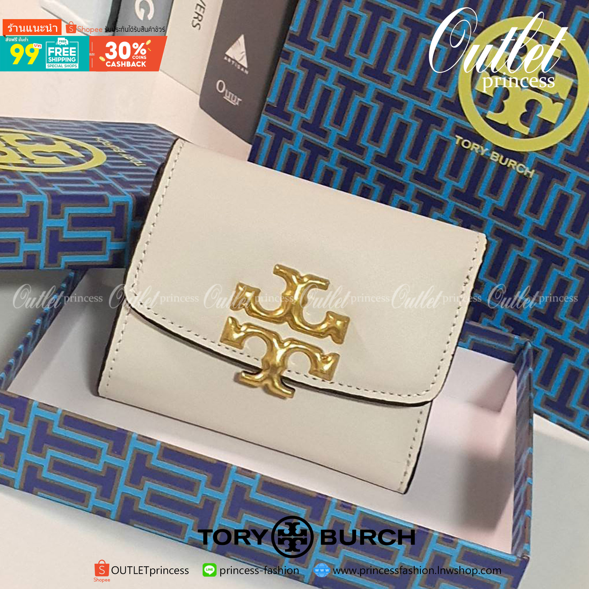 ของแท้ 💯% TORY BURCH SMALL WALLET กระเป๋าสตางค์สุดคลาสสิค ใบจิ๋วขนาดกำลังน่ารัก พกพาง่าย วัสดุหนังแท้ ประดับโบโก้ทอง