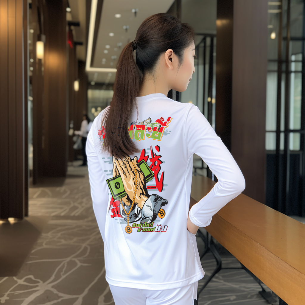 77design เสื้อแขนยาว ผ้าไมโคร วัยรุ่นร้อยละยี่ สีขาว