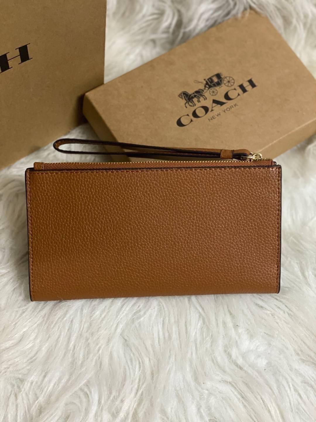 COACH 73156 Pebbled Leather Long Wallet พร้อมส่งสีดำ สีน้ำตาล