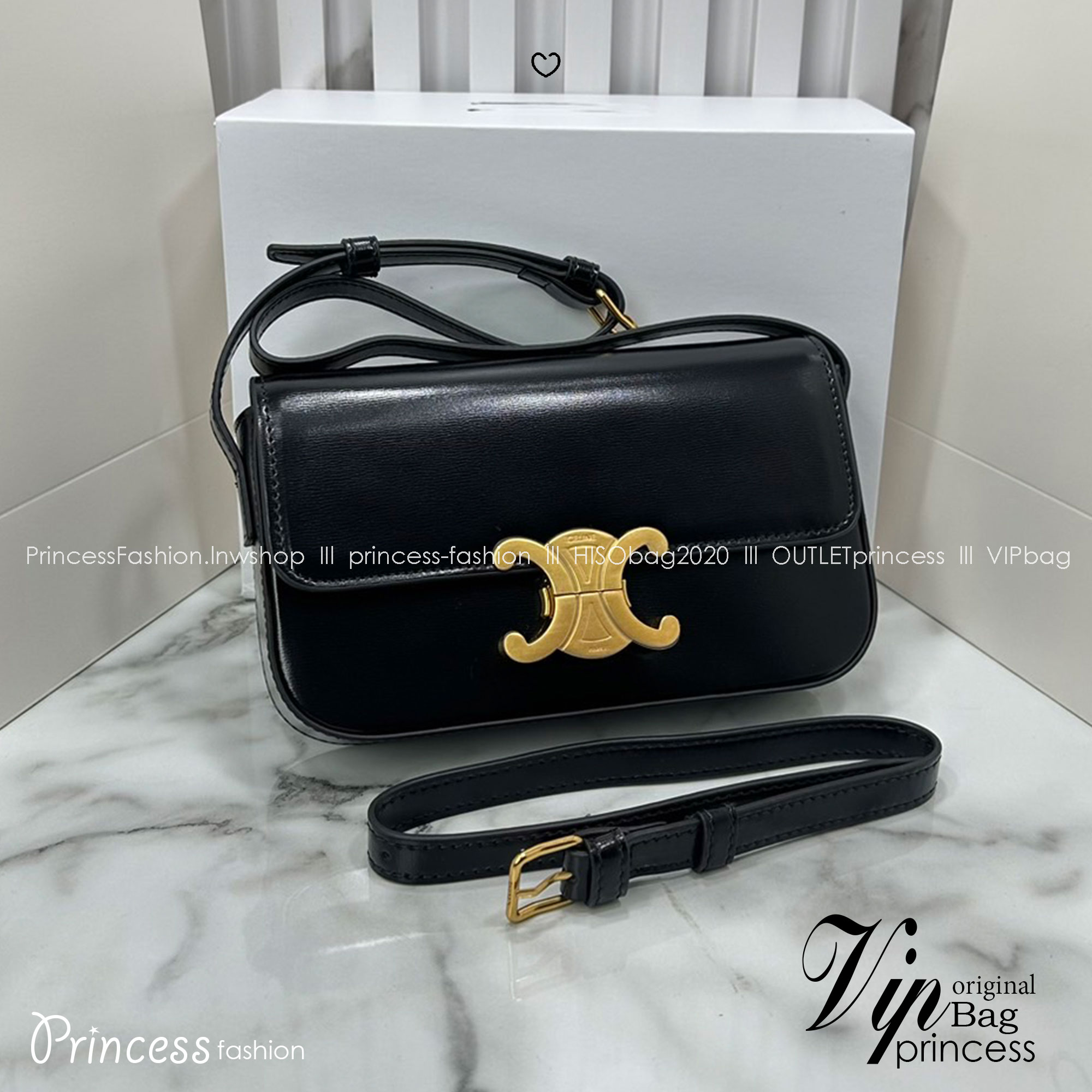 CELINE TRIOMPHE SHOULDER BAG / Celine SHOULDER BAG CLAUDE in shiny กระเป๋าสะพายไหล่ พร้อมสายสะพาย 2 เส้น เกรดออริ 1:1 ใช้งานต่างประเทศได้