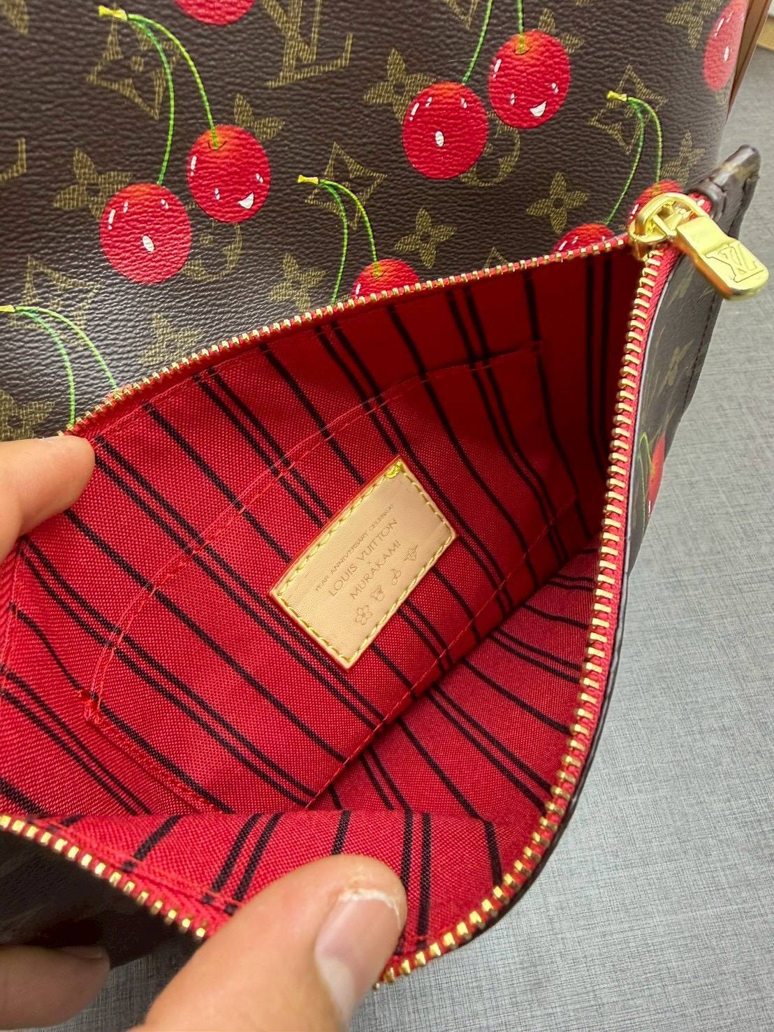 ORI หนังแท้ | LV x TM - Neverfull MM Bag Monogram cherry canvas / LV Tote Bag กระเป๋าสะพายทรงโท้ทใบใหญ่ ลายเชอรี่น่ารักสดใส