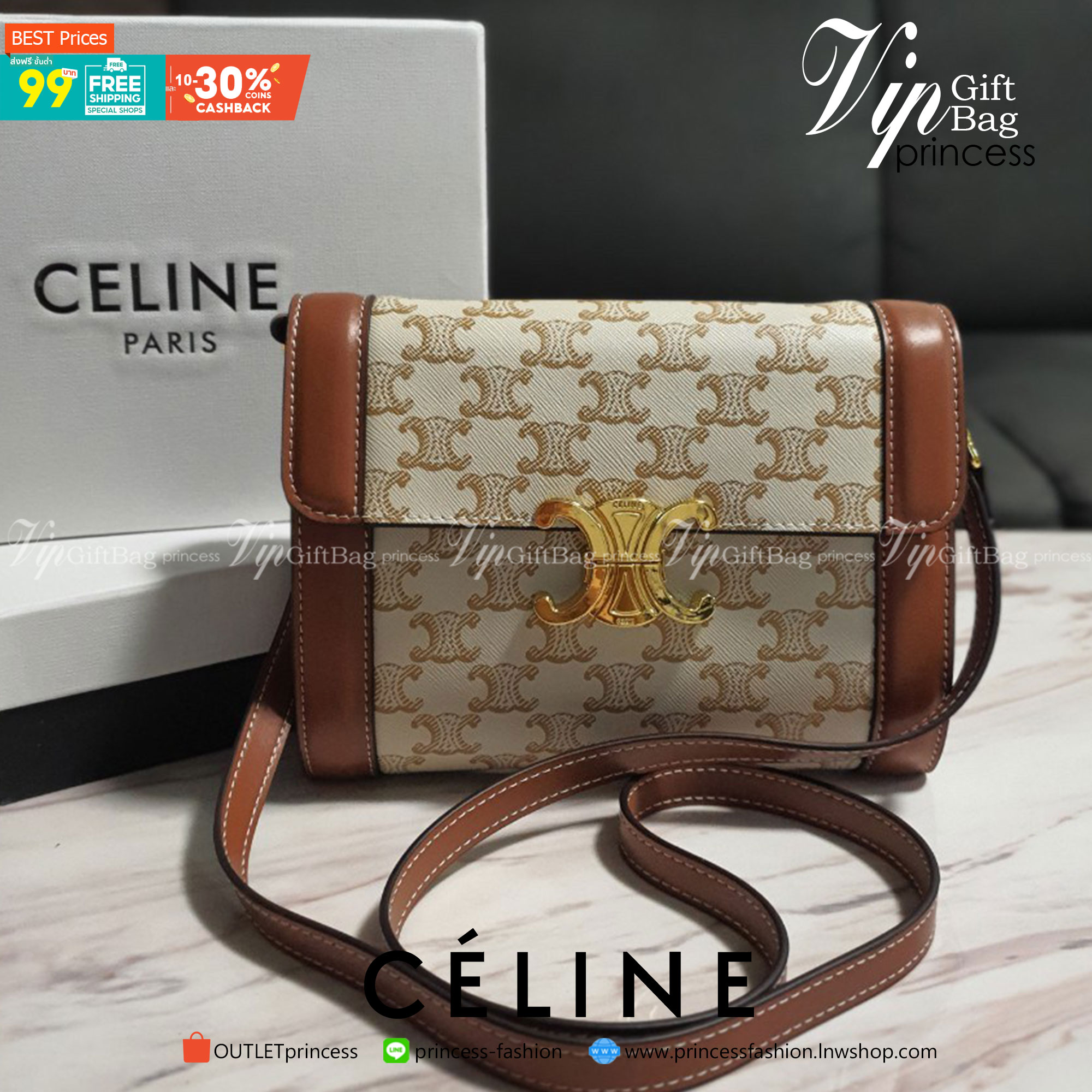 CELINE WOC BAG VIP GIFT WITH PURCHASE (GWP) พรีเมี่ยมกิ๊ฟ Limited Edition จาก PERFUME DUTYFREE COUNTER กระเป๋าทรง CROSSBODY วัสดุหนังทั้งใบตกแต่งขอบสีน้ำตาล ด้านในเปิดปิดด้วยปุ่มบีบโลโก้แบรนด์ มีช่องของโล่งกว้าง พร้อมช่องซิปอีกช่อง มาพร้อมสายสะพายหนังถอดแ