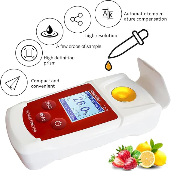 เครื่องวัดความหวานน้ำเชื่อม น้ำผึ้ง น้ำผลไม้เข้มข้น แยมผลไม้ ซอส ทุเรียน ผลไม้ เครื่องดื่ม ระบบดิจิตอล ช่วงวัด 0-93% Brix