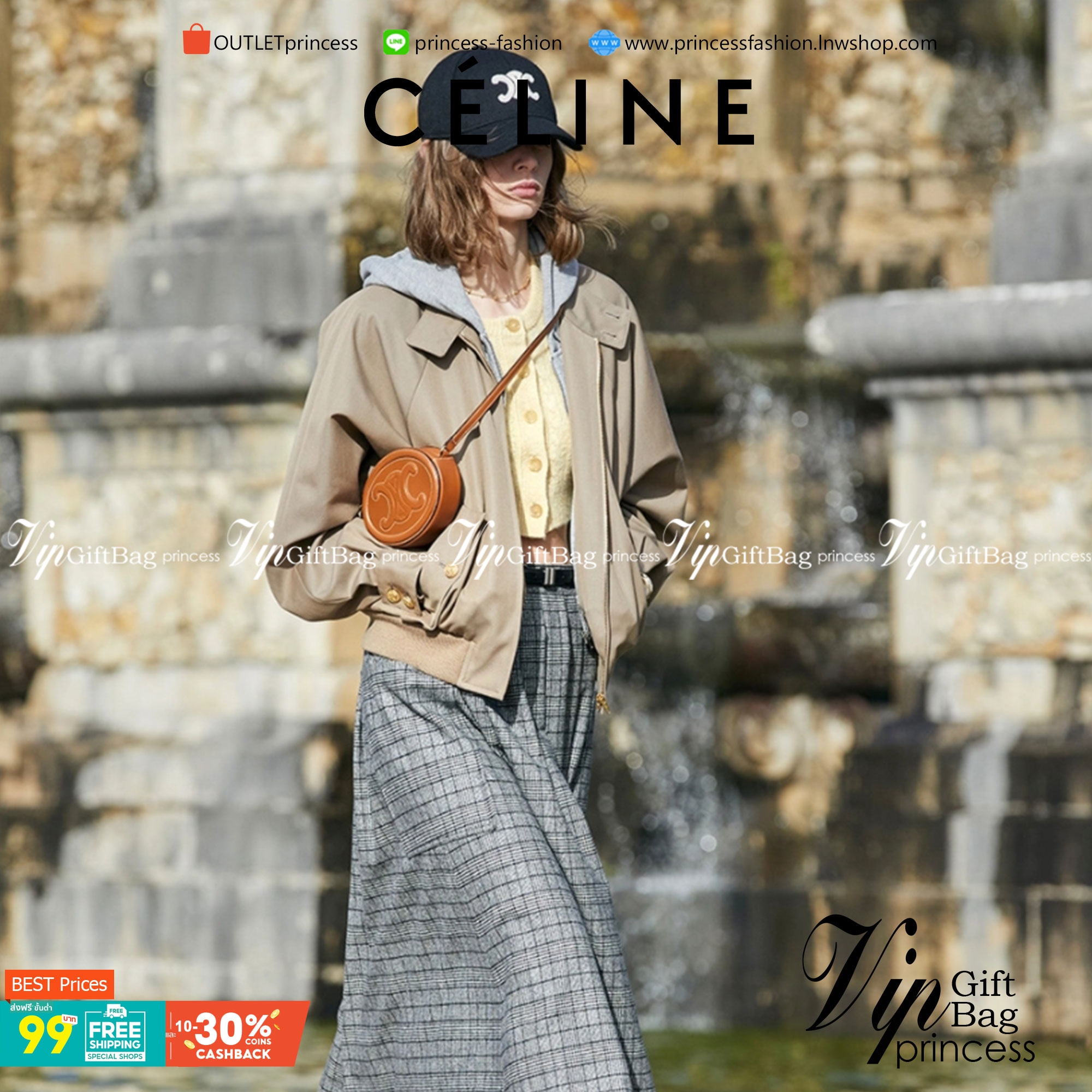 VIP 】หนังแท้ CELINE CROSSBODY OVAL PURSE IN SMOOTH CALFSKIN พร้อมส่งที่ไทย สีดำ สีน้ำตาล