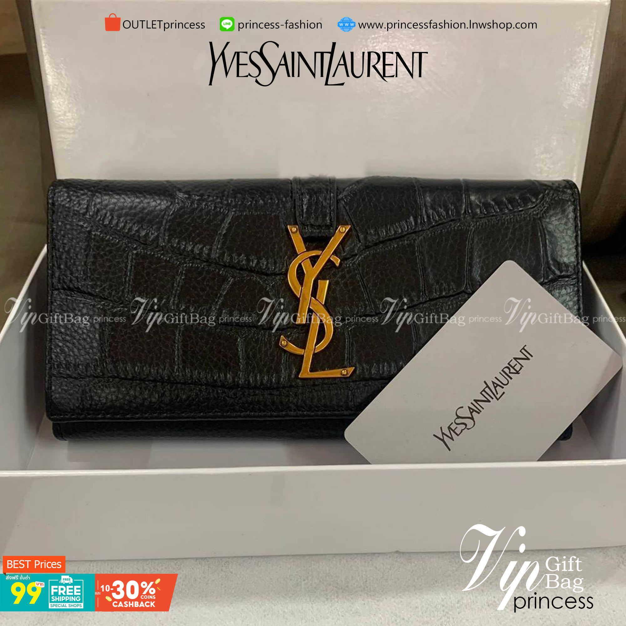 กระเป๋าสตางค์ใบยาว SAINT LAURENT YSL BAG VIP GIFT WITH PURCHASE (GWP) พรีเมี่ยมกิ้ฟ Limited Edition จาก YSL DUTY FREE COUNTER วัสดุหนังแกะหนังเคราะห์ ตกแต่งลวดลายหนังจรเข้ หนังขึ้นรูปเงาสวย ทรงหรู ดูดีมากๆค่ะ น้ำหนักเบา จับถนัดมือ