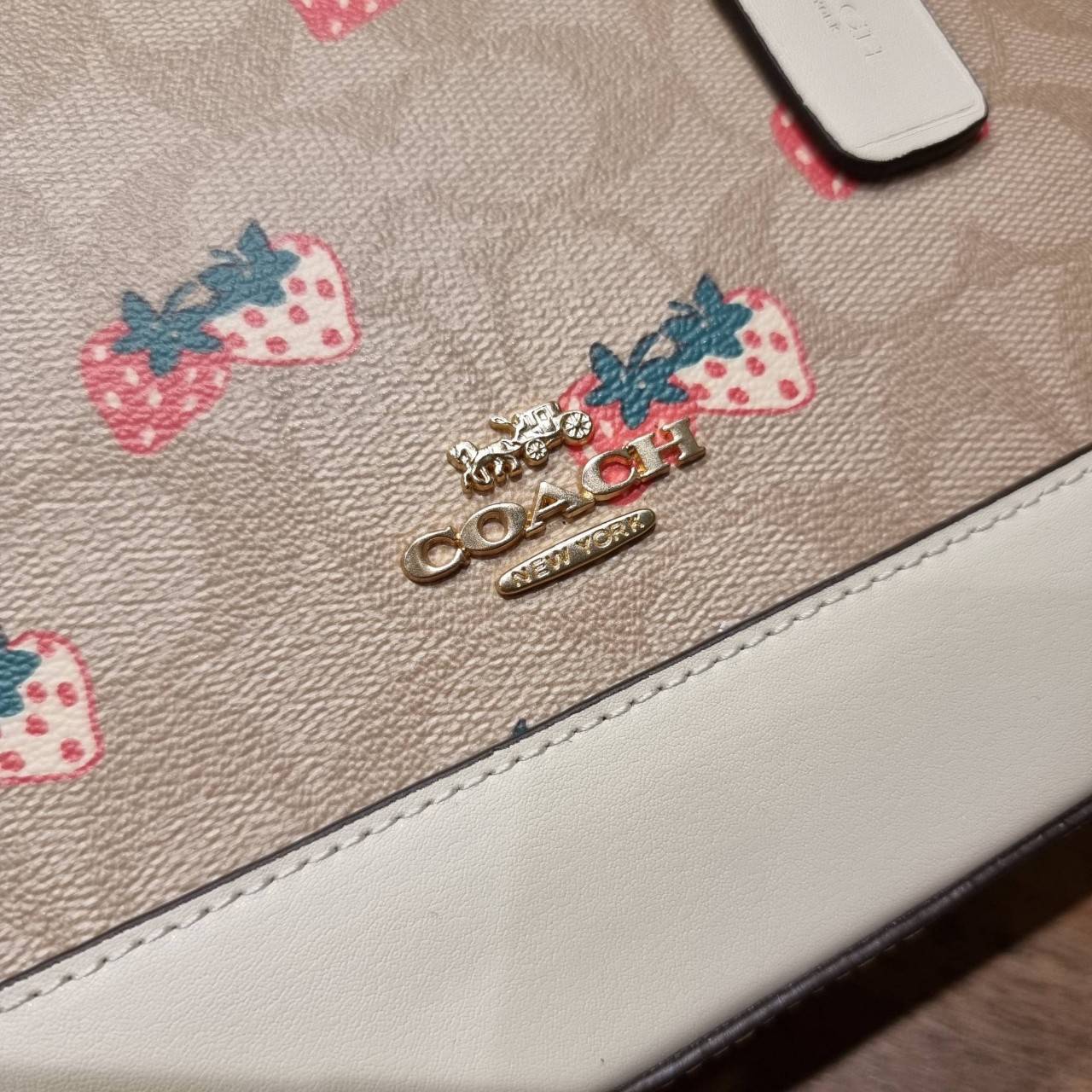 COACH 91514 MINI SIERRA SATCHEL IN SIGNATURE CANVAS WITH STRAWBERRY PRINT สายคุณหนูมารวมตัวกันตรงนี้เลยจ้า!! ละมุนกว่านี้ไม่มีแล้ว กับกระเป๋าทรงโดมสุดคลาสสิค เพิ่มดีเทลลูกเล่นลายสตรอเบอรี่ ให้มีความคิ้วท์แบบไม่เยอะเกินไป ลงตัวพอดี มาพร้อมหูจับในตัวและสายส