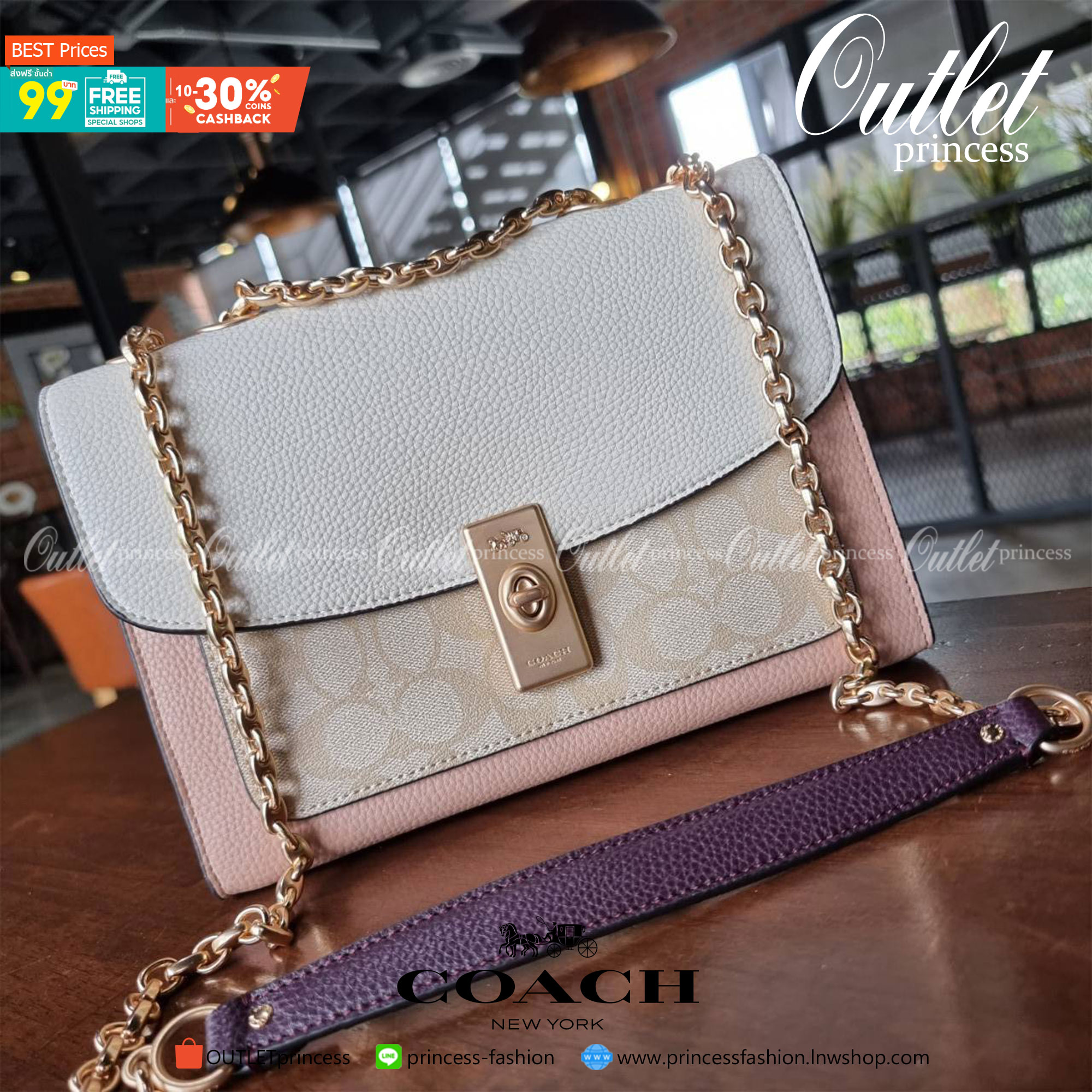 ของแท้ 💯% 】COACH C2174 LANE SHOULDER BAG IN COLORBLOCK SIGNATURE CANVAS หรูสุดต้องใบนี้นะน้องนะ ไอเท็มใหม่ล่าสุด กระเป๋าสะพายสายคุณหนู ดูหรูและคลาสสิค สายสะพายโซ่อะไหล่ทองขับผิว วัสดุหนัง pepble ตัดกับหนังแคนวาสเป็นดีไซน์คัลเลอร์บล็อค
