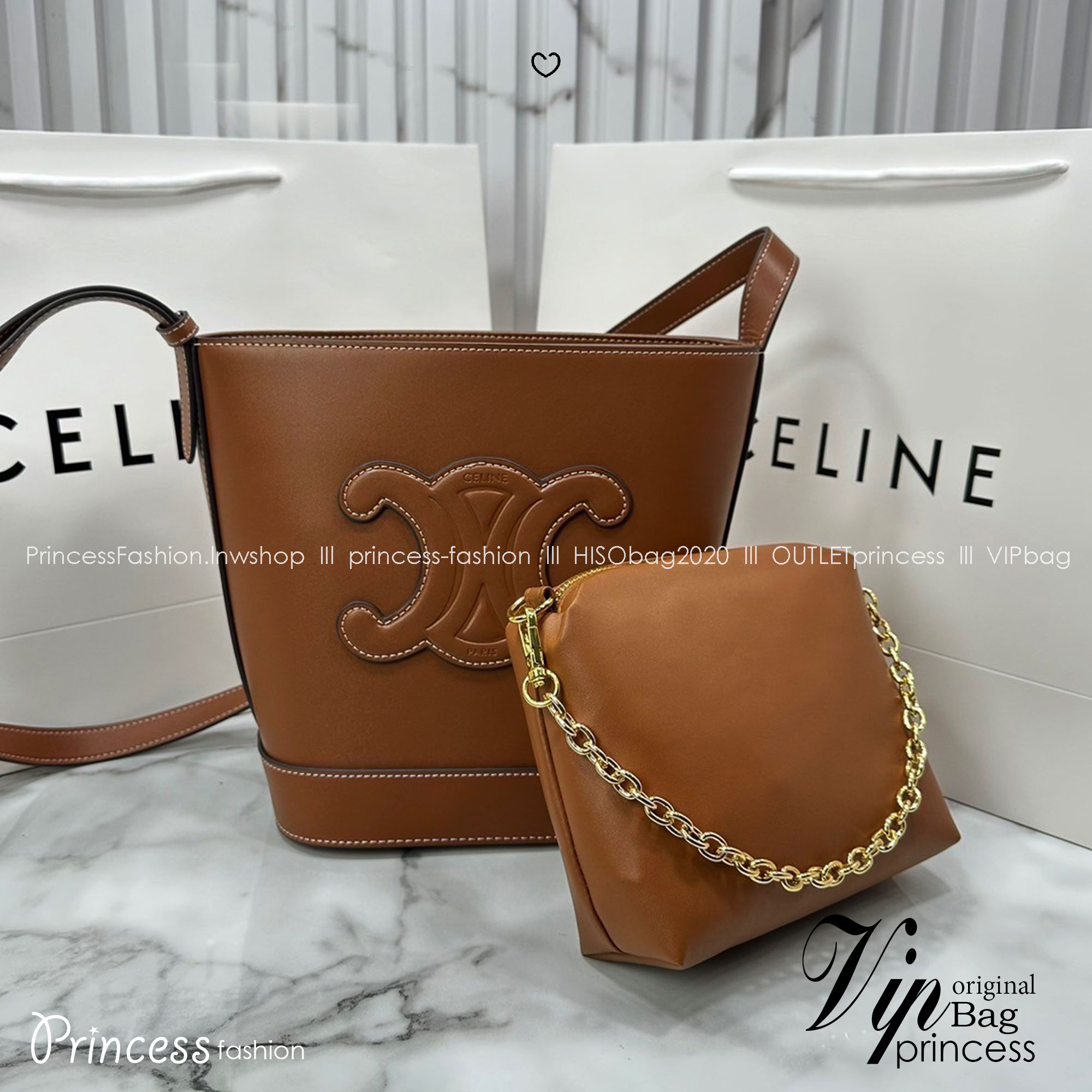 CELINE Bucket Cuir Triomphe Bag กระเป๋าสะพายทรงถัง ใช้งานง่ายที่สุด สายสะพายในตัว ปรับใช้ได้เลย หนังเรียบหรู 🧡 เกรดท็อปไฮเอน ใช้งานต่างประเทศได้