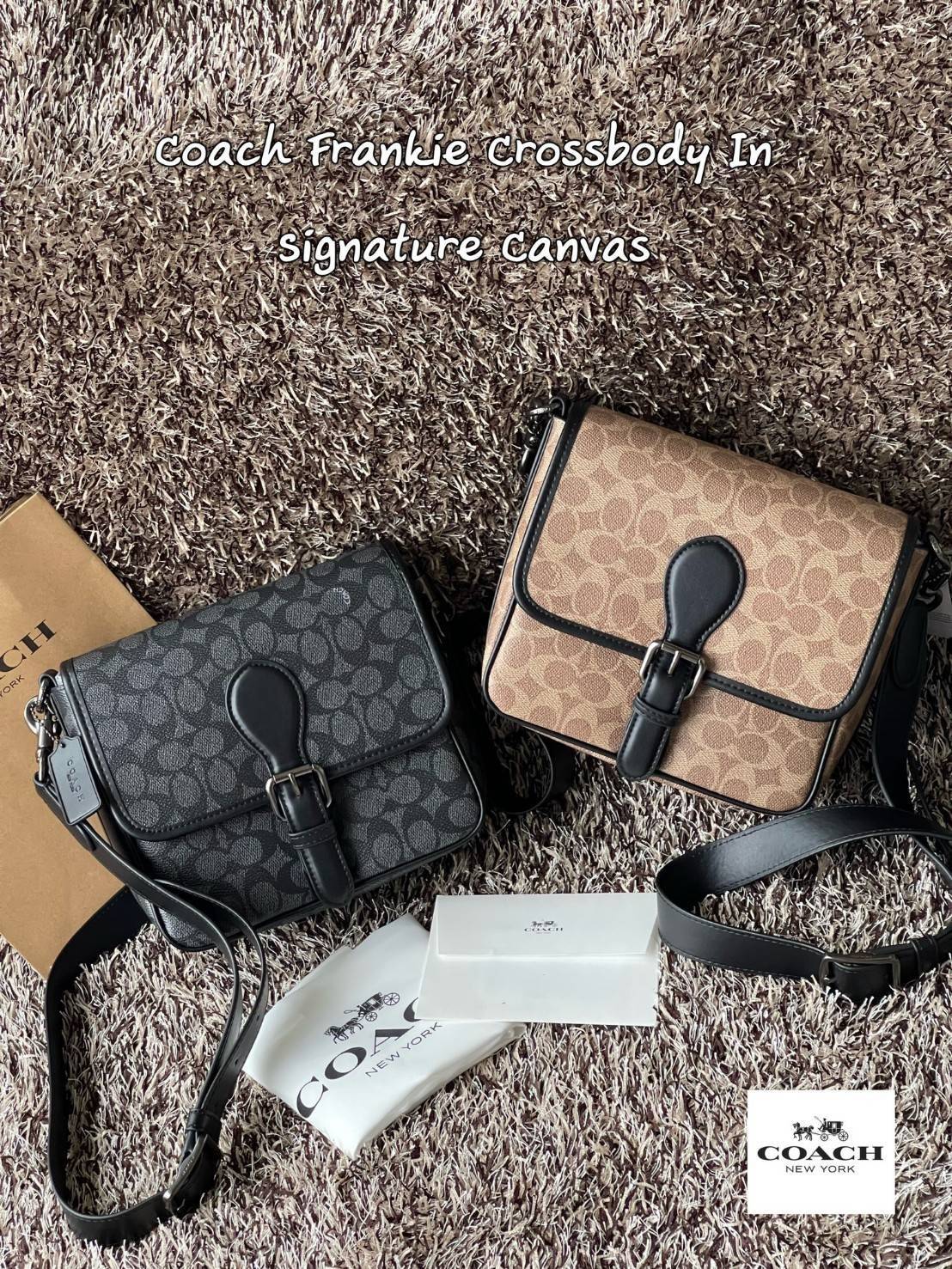Coach Frankie Crossbody In Signature Canvas Leather Bag Sling CD877 กระเป๋าสไตล์แฮนด์ฟรีที่จัดระเบียบอย่างดีสำหรับการเดินทางหรือที่ทำงาน Frankie Crossbody ขนาดกะทัดรัดถือทุกสิ่งที่จำเป็นด้วยพื้นที่สำหรับโทรศัพท์ กระเป๋าสตางค์ กุญแจและอีกมากมาย ผลิตจากผ้าแ