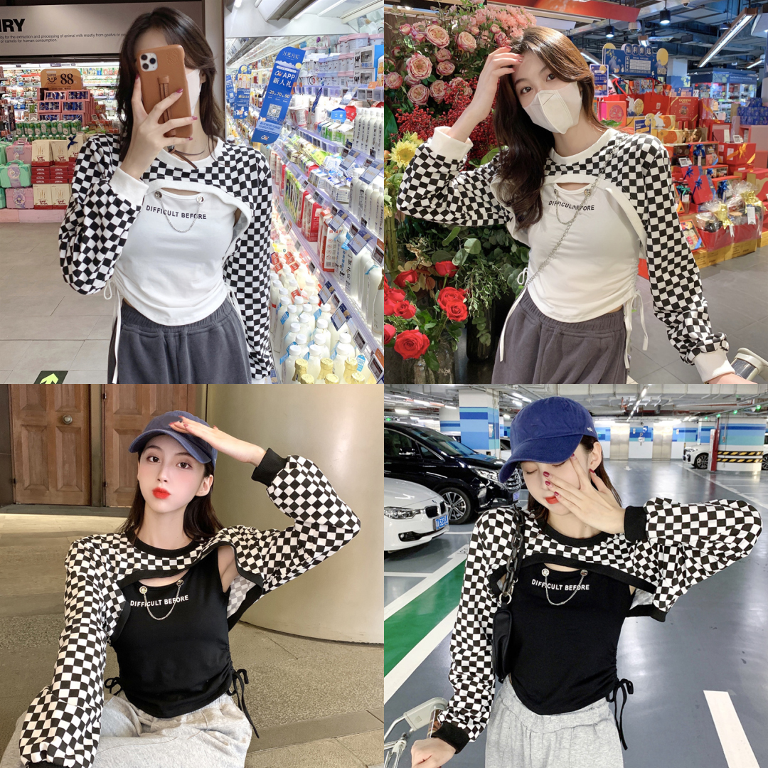 พร้อมส่ง 2 สี 🛍🍭 Spark set เซต 2 ชิ้น เสื้อคลุมแขนยาว สายเดี่ยวตัวในลายเก๋ (IN36015)