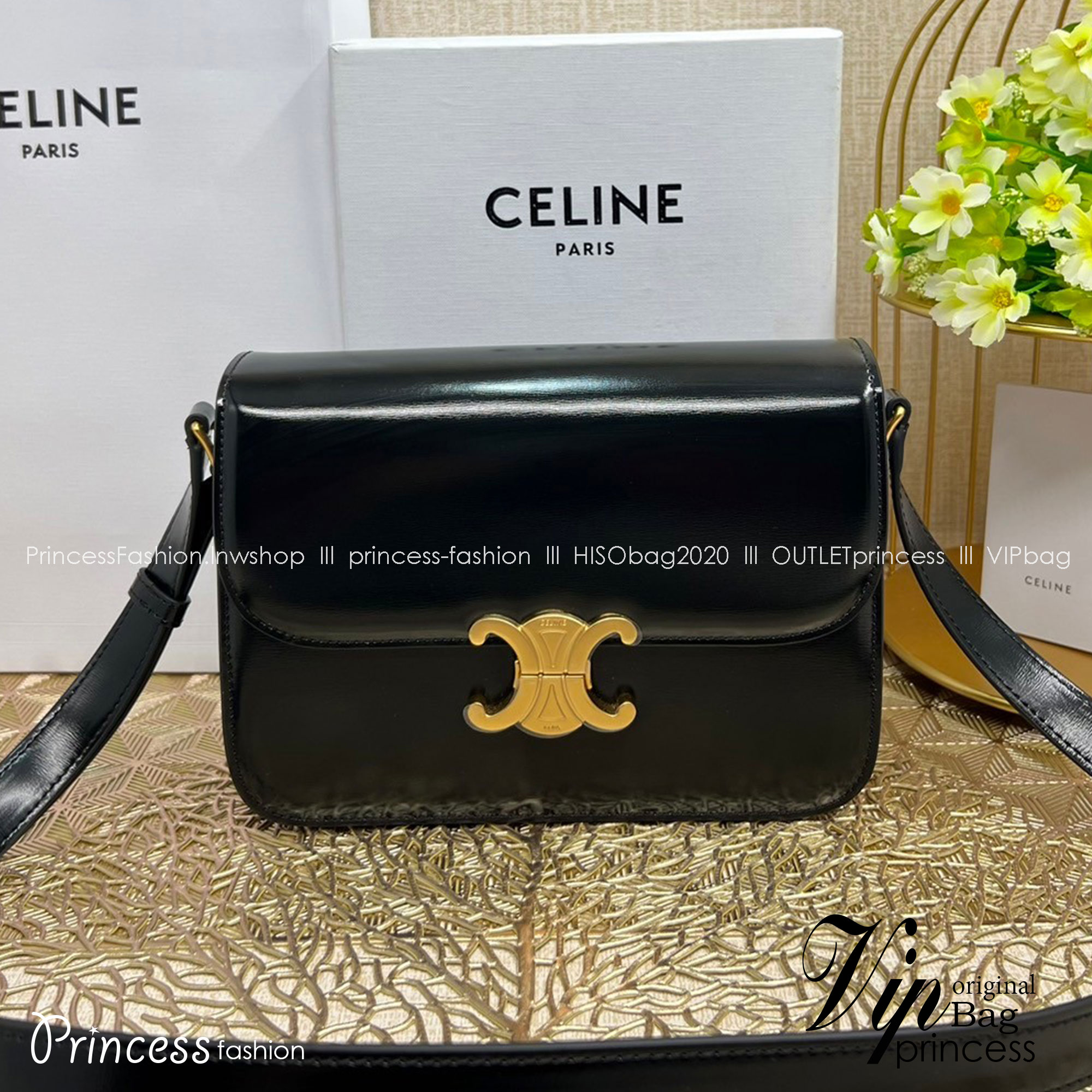 MEDIUM 22cm : CELINE CLASSIQUE TRIOMPHE BAG IN SHINY CALFSKIN / Celine Triomphe Bag / Celine Bag พร้อมส่ง 10 สี เกรดออริ 1:1 กระเป๋าแบรนด์หรูที่ควรมีแห่งปี