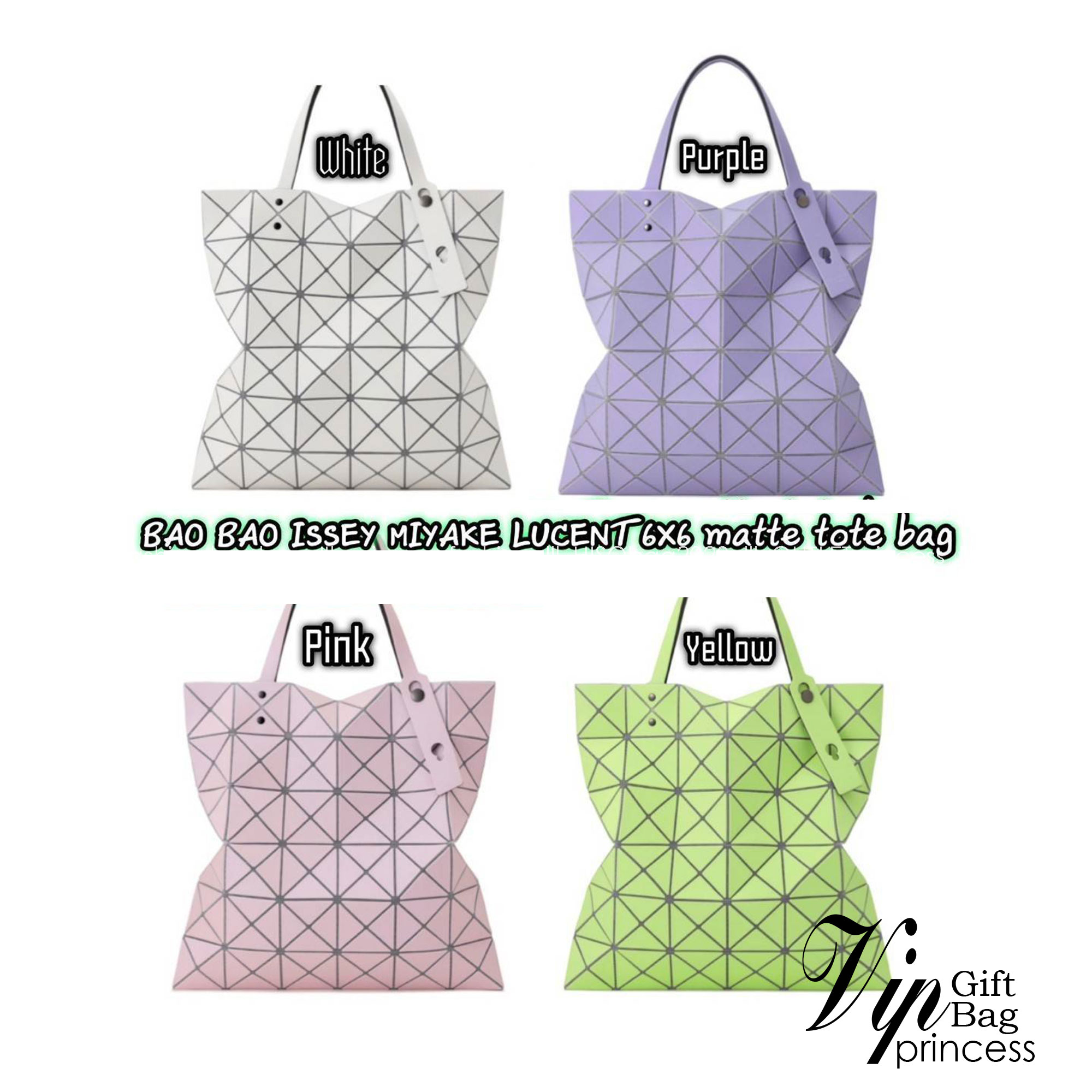 ORIGINAL 🌸 BAO BAO ISSEY MIYAKE LUCENT 6X6 matte tote bag เป็นซีรีส์ที่โดดเด่นด้วยโทนสีสว่าง โดดเด่นด้วยลักษณะต่างๆ เช่น ตาข่ายสว่างที่มองเห็นได้ผ่านช่องว่างระหว่างชิ้นสามเหลี่ยม