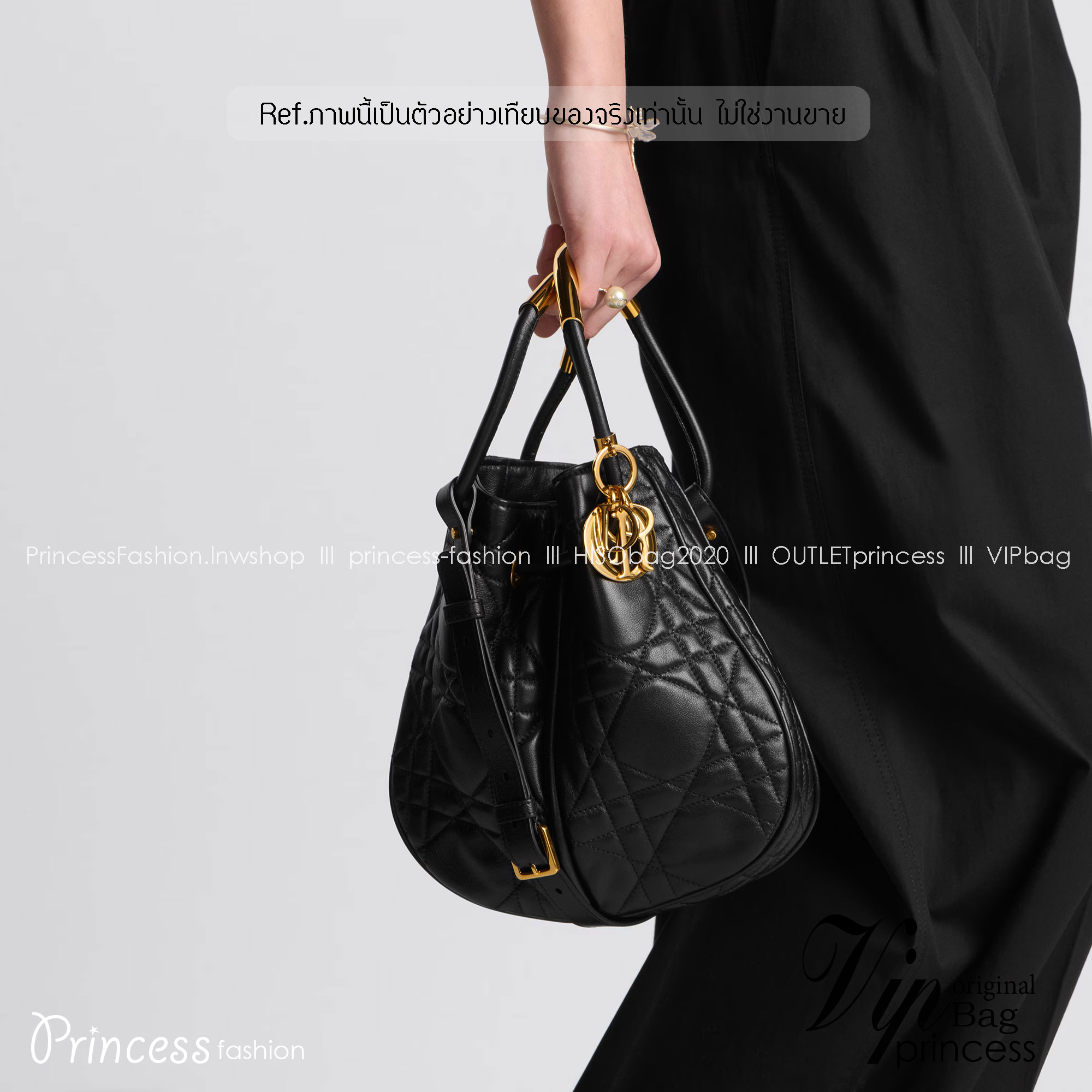 Medium DIOR Nolita Bag Black Macrocannage รุ่นใหม่ กระเป๋าสะพายทรงโท้ท งานหนังเต็มใบ สวยเรียบหรู ถือได้ สะพายยาวได้ เกรดออริ 1:1