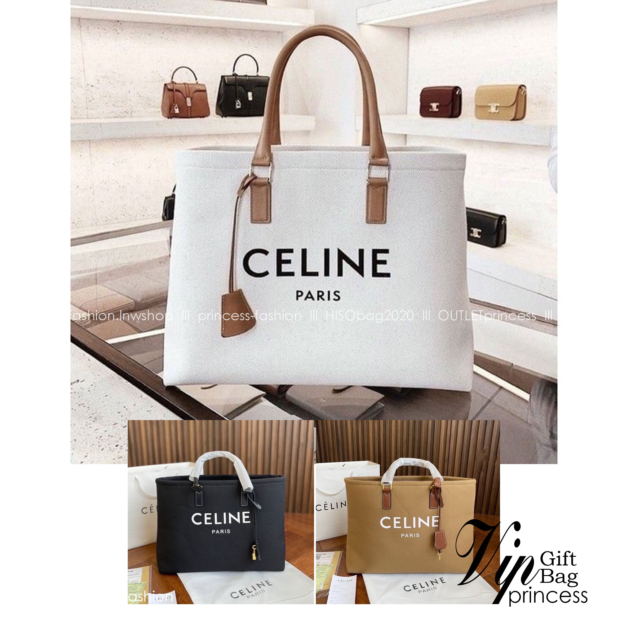 CELINE TOTE BAG / Celine Horizontal Cabas in Canvas with Celine print and calfskin 16" ไอเท็มสุดคิ้วท์ งานผ้าแคนวาสทรงชอปปิ้ง ตะเข็บสวย ปั๊มอะไหล่ ดีไซน์ทรง Shopping