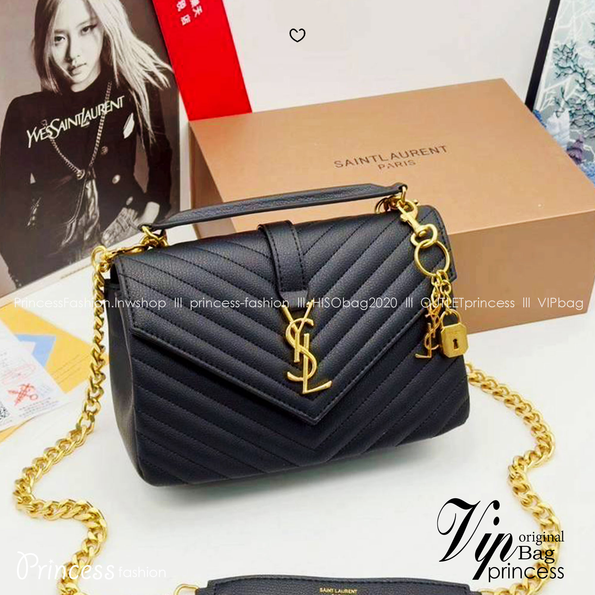 YSL College Medium in quilted leather Bag กระเป๋าสะพายไหล่ ดีไซน์ทรงสวยหรู ดูแพง วัสดุหนังลายคาร์เวีย เปิด-ปิดด้วยกระดุมแม่เหล็ก ภายในโล่งกว้าง แบ่งสัดส่วนไว้อย่างดี มาพร้อมหูจับในตัว