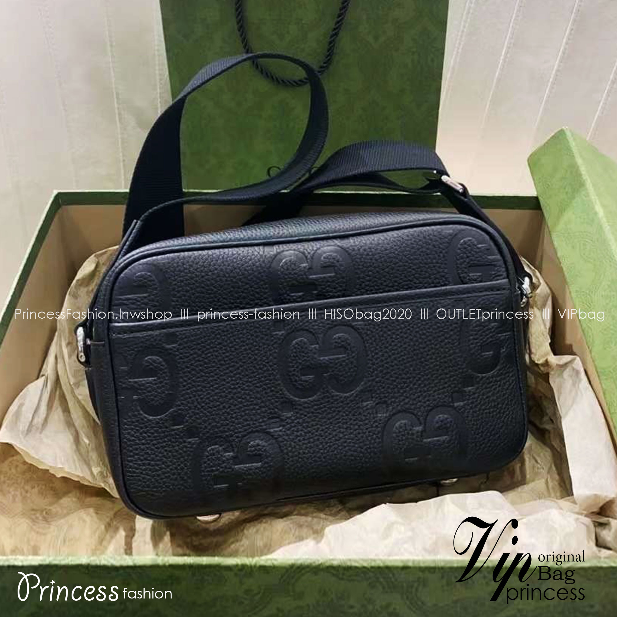 GUCCI JUMBO GG MEDIUM MESSENGER BAG Black jumbo GG leather กระเป๋าทรงแมสเซ็นเจอร์สีดำคลาสสิค เกรดออริ ท็อป สลับแท้ 1:1 เกรดดีสุด ใช้งานต่างประเทศได้