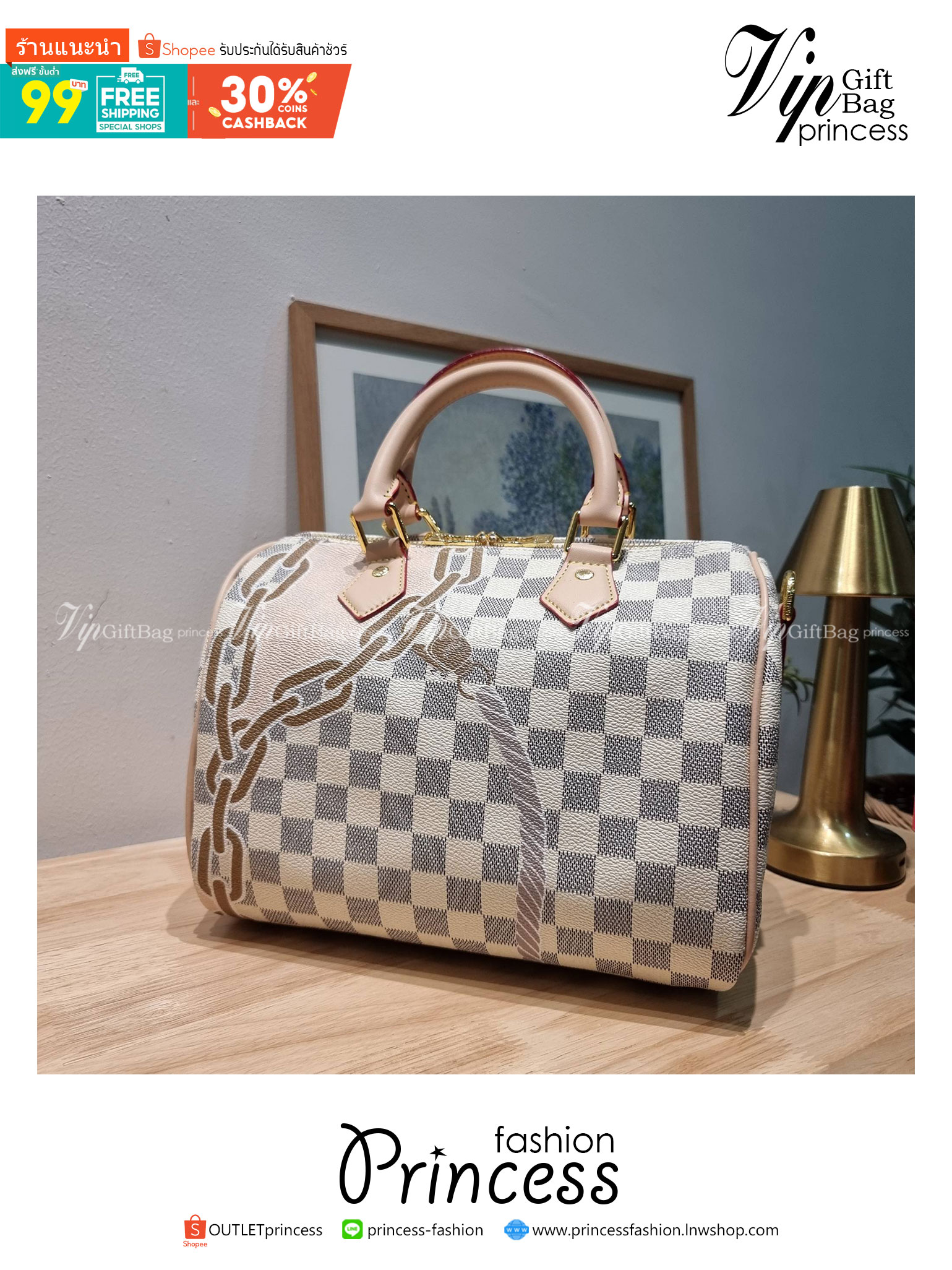 LV Speedy Bandoulière 25 Damier Azur กระเป๋าทรงหมอน รุ่นท็อปฮิต กับดีไซน์ใหม่ต้อนรับฤดูร้อน โดดเด่นด้วยวัสดุแคนวาสตกแต่งลายพิมพ์ไม่เกร่อ วัสดุหนังแคนวาส