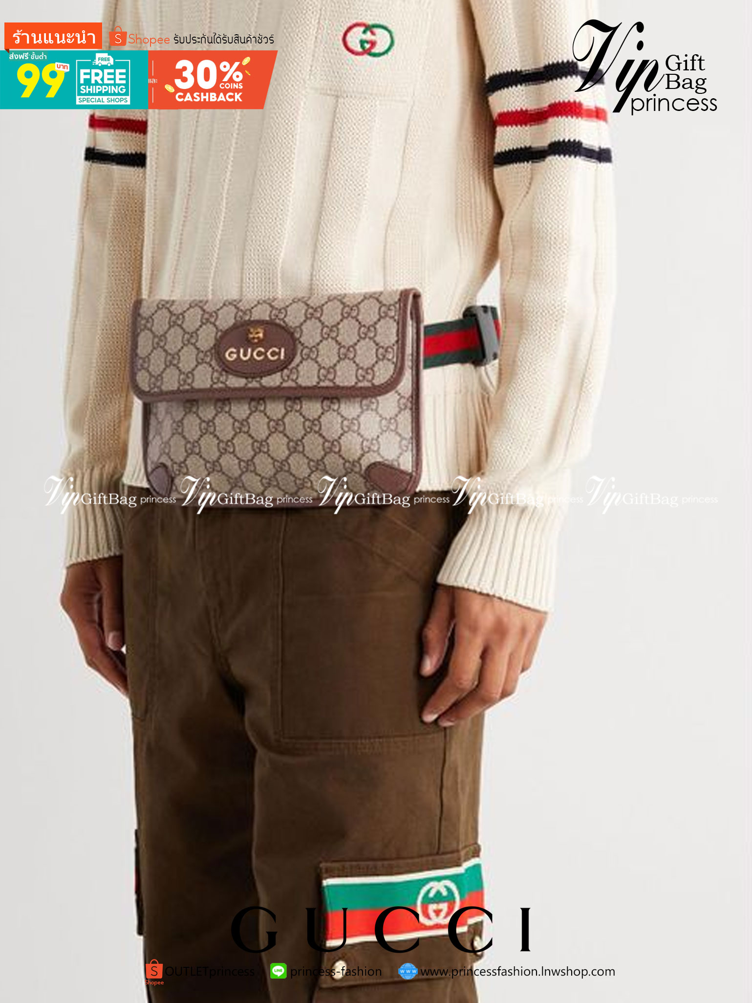 Gucci Neo Vintage Belt Bag / Gucci Ophidia Belt Bag กระเป๋าสะพายข้าง วัสดุผ้าใบ GG Supreme เปิดปิดแม่เหล็ก มี3ช่องแยกกันเป็นสัดส่วน ซับในผ้าฝ้ายและลินิน สายปรับระดับได้ ถอดสายไม่ได้