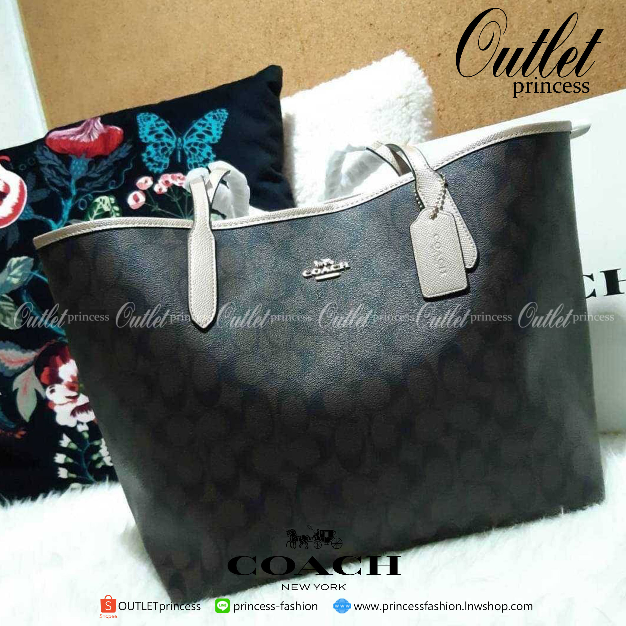COACH C5696 CITY TOTE IN SIGNATURE CANVAS กระเป๋าถือทรงโท้ทใบใหญ่ ใส่ของได้ของครบครัน รุ่นใหม่ล่าสุด!!