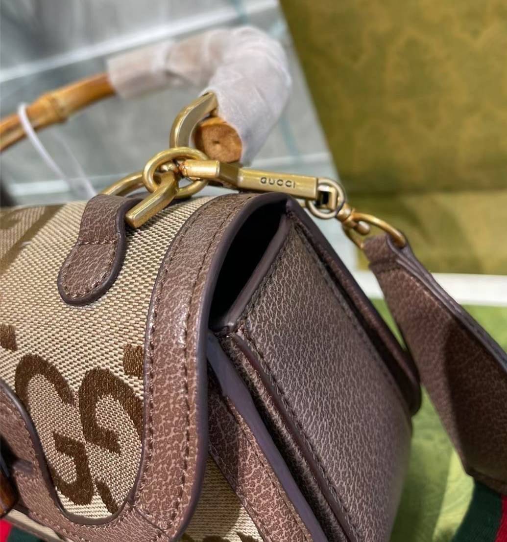 Gucci Bamboo 1947 jumbo GG mini bag พร้อมส่งที่ไทย Camel and ebony jumbo GG canvas