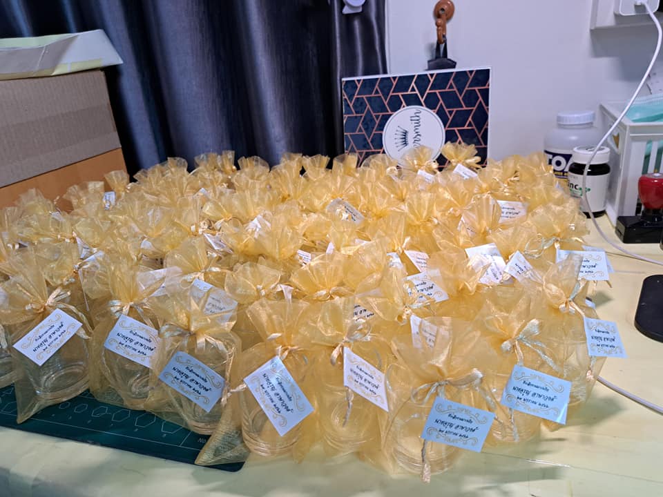 แก้วแป้กใส (ถุงผ้าไหมแก้ว-สติกเกอร์)