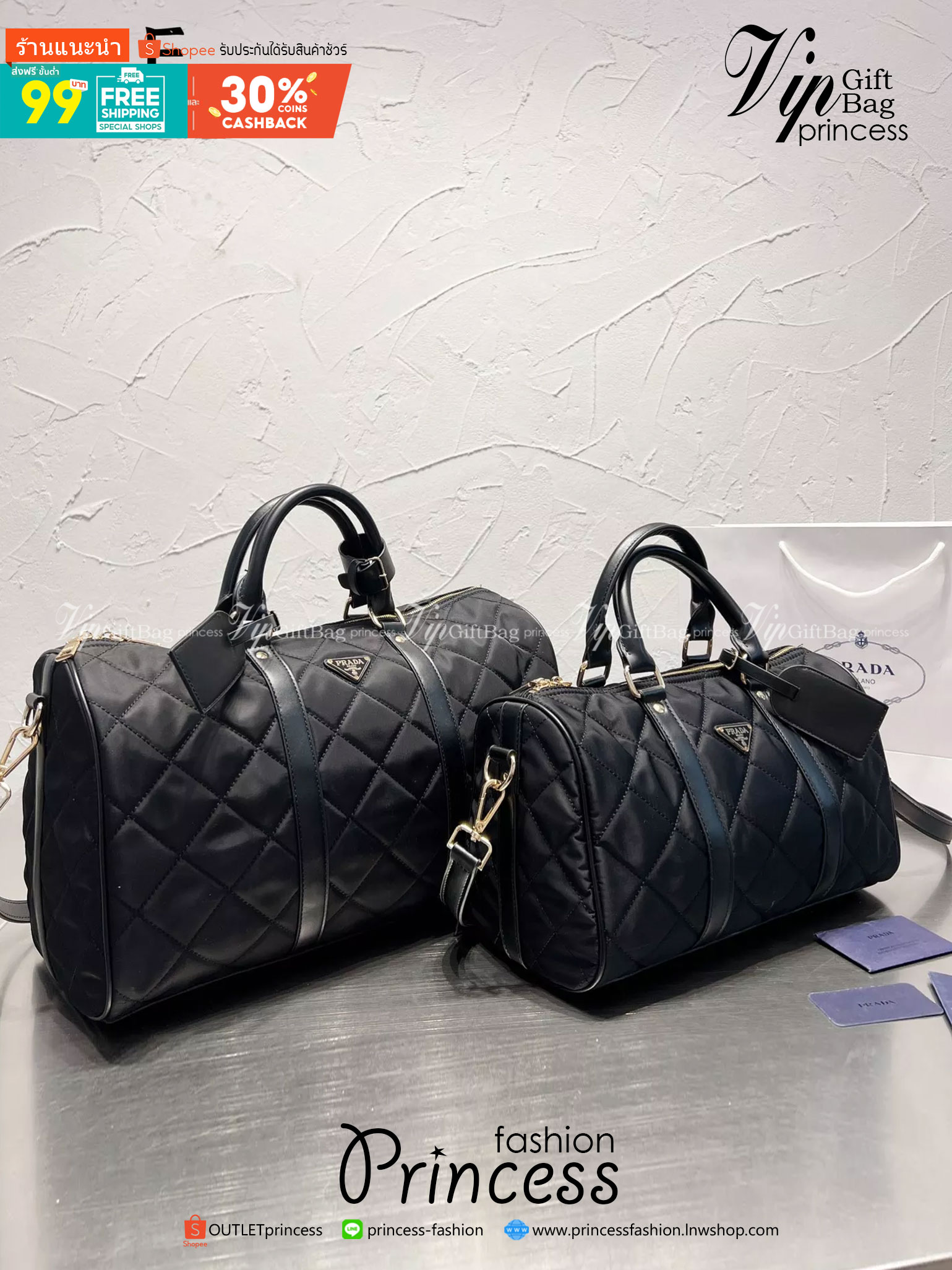 PRADA KEEPALL LEATHER BAG / PRADA Travel Bag 14" กระเป๋าเดินทางทรงหมอนใบใหญ่สไตล์เซเลป งานหนังเต็มใบทรงสวย อะไหล่ทอง มาพร้อมสายสะพายข้างปั้มแบรนด์ สวยหรู ดูแพงคะ!